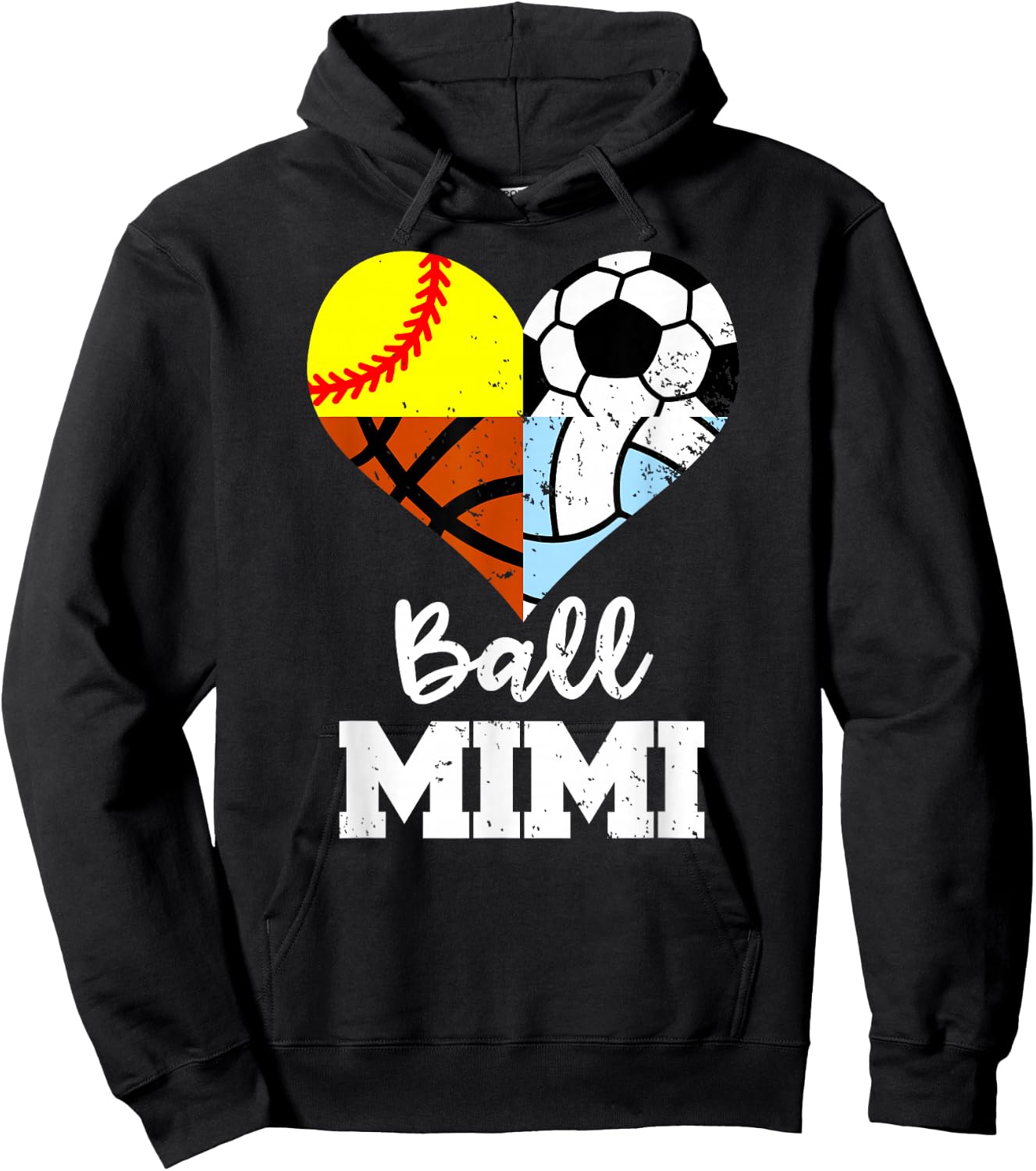 Ball Mimi Soccer Softball Volleyball Basketball Mimi Heart Hoodie - Hoodie | Black