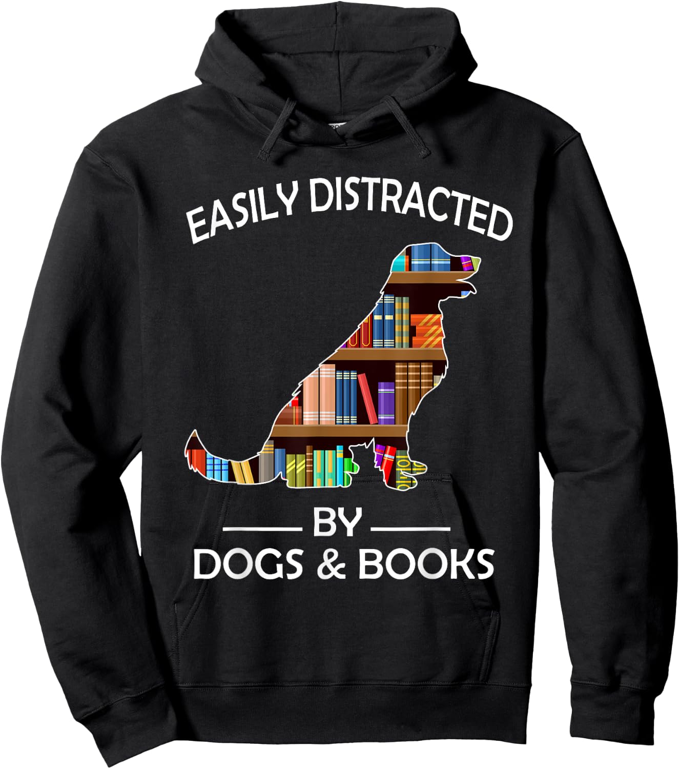 Easily Distracted By Dogs & Books Funny Golden Retriever Hoodie - Hoodie | Black