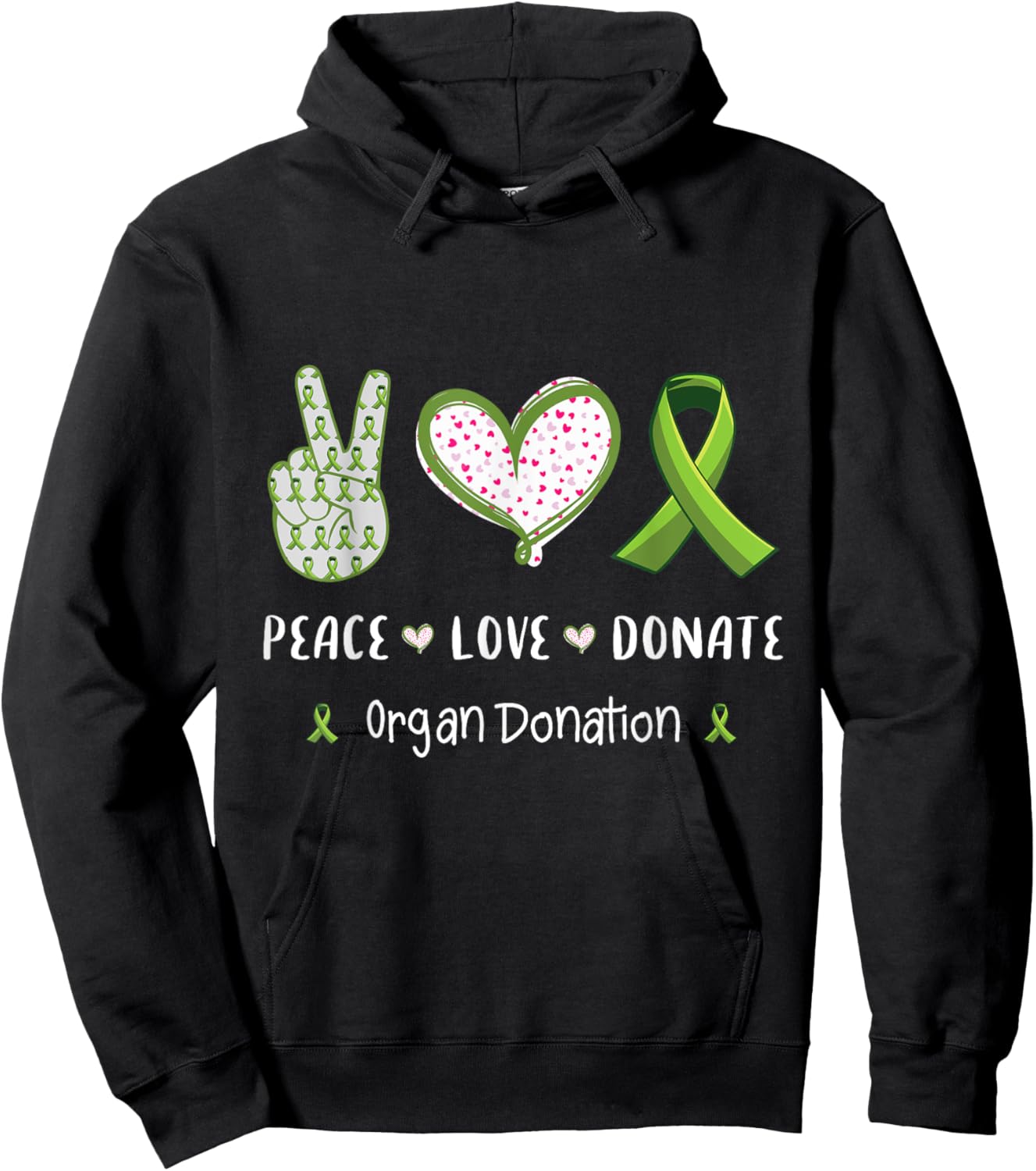 Peace Love cure Organ donation awareness men women kids Hoodie - Hoodie | Black