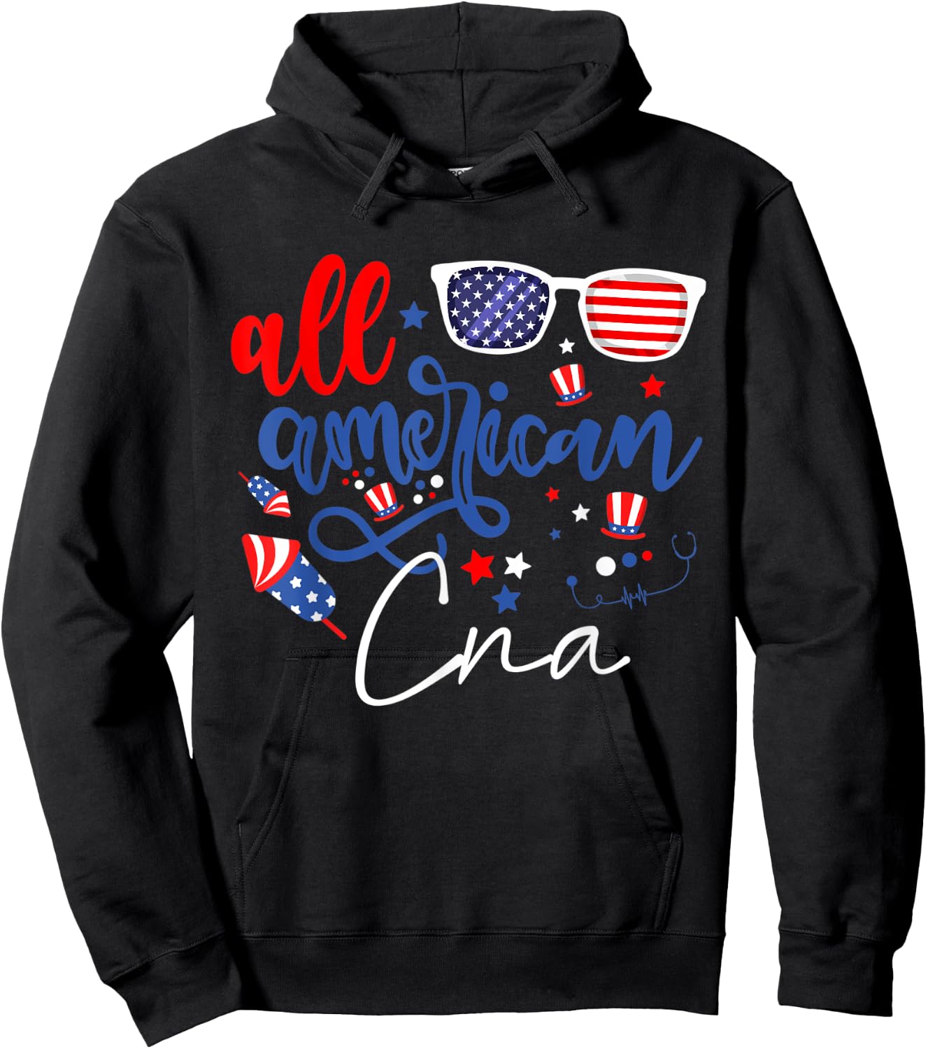 All American CNA 4th of July Certified Nursing Assistants Hoodie - Hoodie | Black