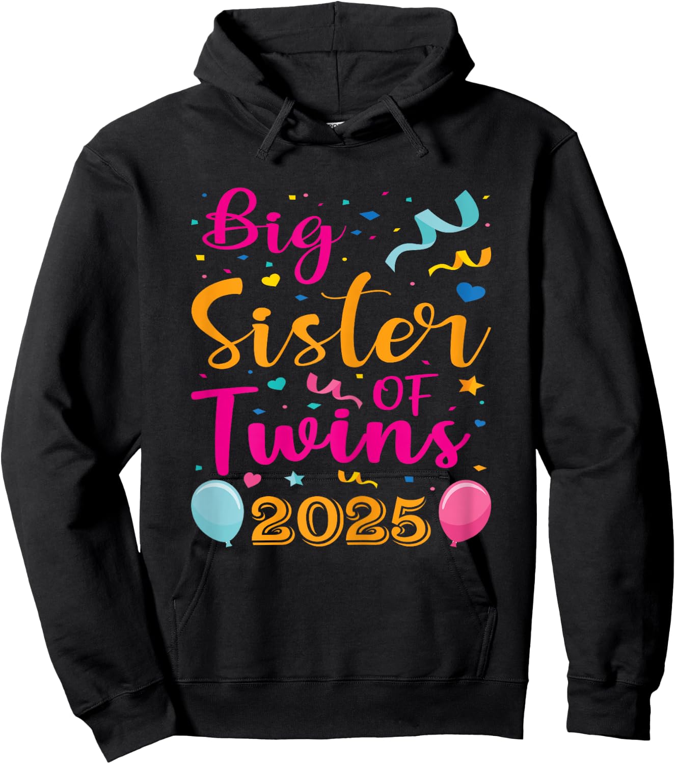 Soon To Be Big Sister of Twins 2025 Baby Announcement Hoodie - Hoodie | Black