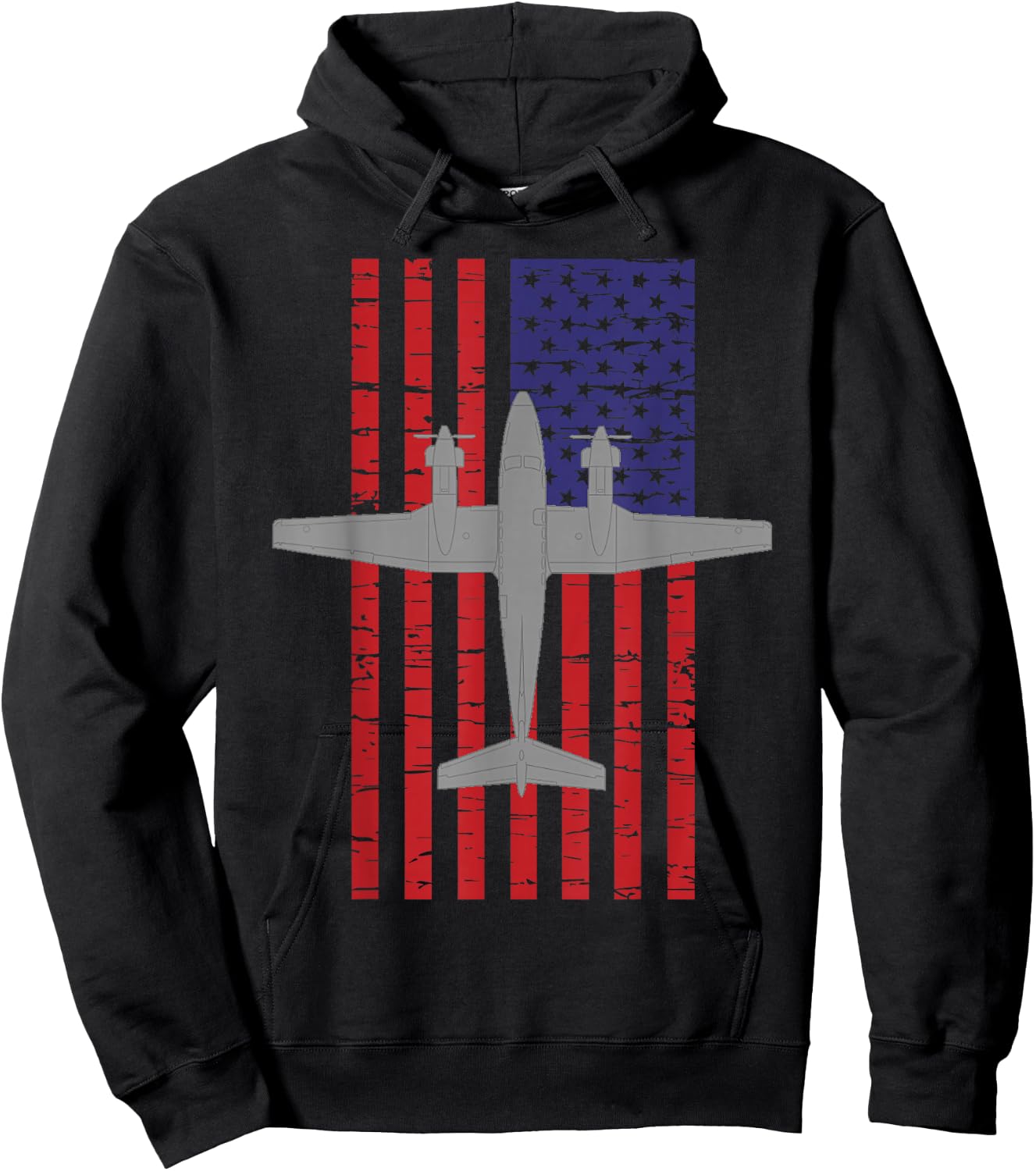 King Air B200 Airplane Pilot American Flag Hoodie - Hoodie | Black
