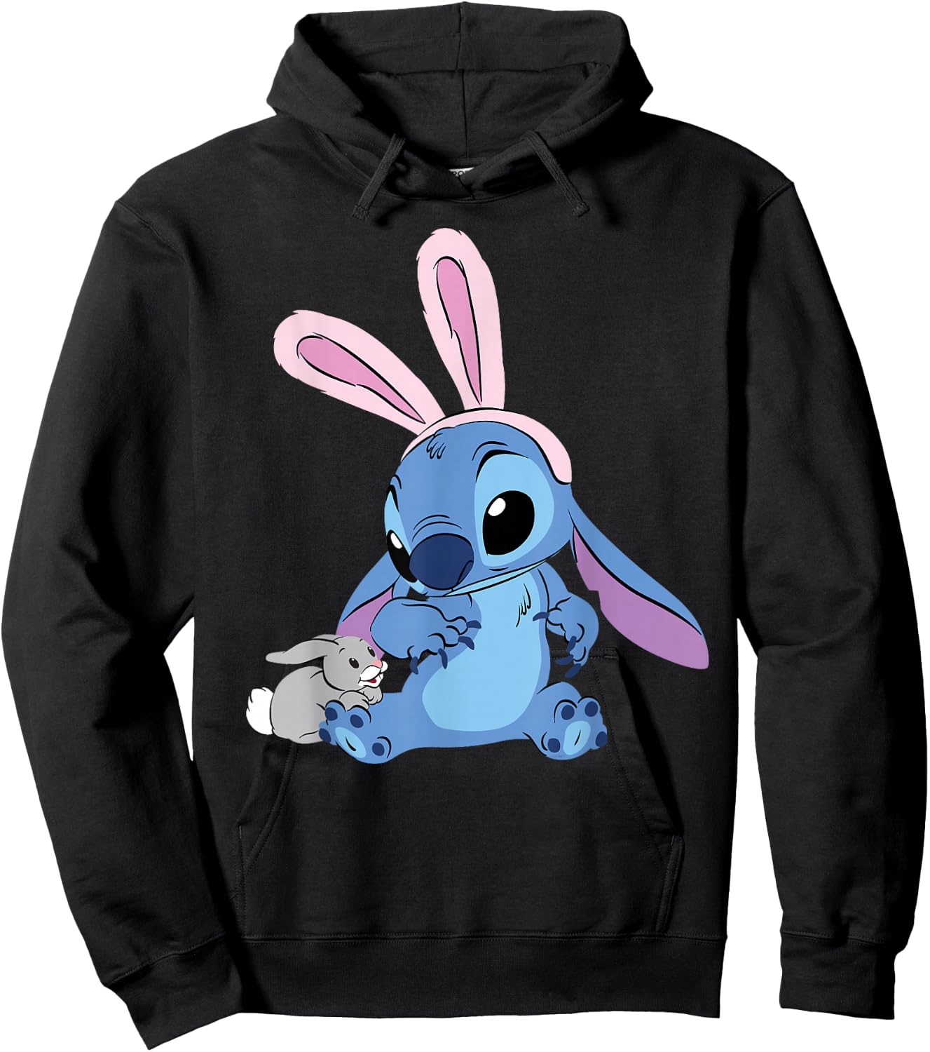 Disney Stitch in Easter Bunny Costume with Cute Fuzzy Friend Hoodie - Hoodie | Black