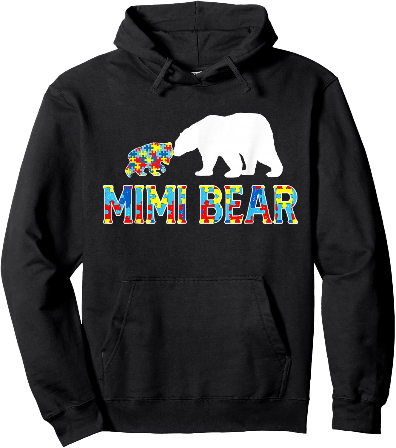 Autism Awareness Mimi Bear Puzzle Support Autistic Adults Hoodie - Hoodie | Black