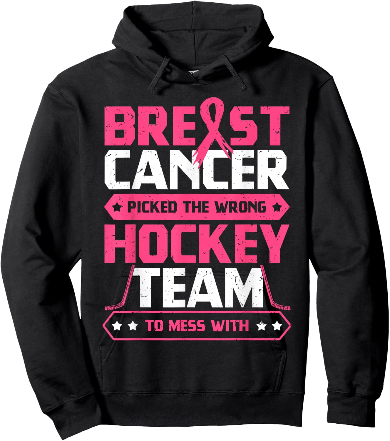 Breast Cancer Hockey Team Pink Awareness Ribbon Patient Hoodie - Hoodie | Black