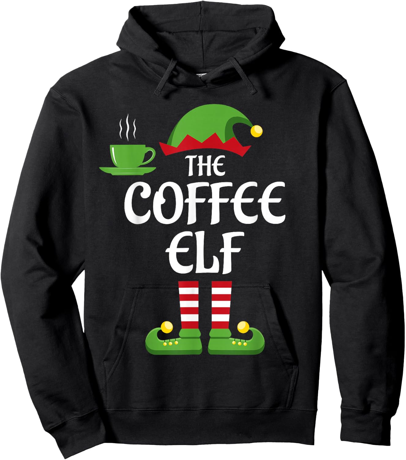 Coffee Elf Family Matching Group Christmas Hoodie - Hoodie | Black