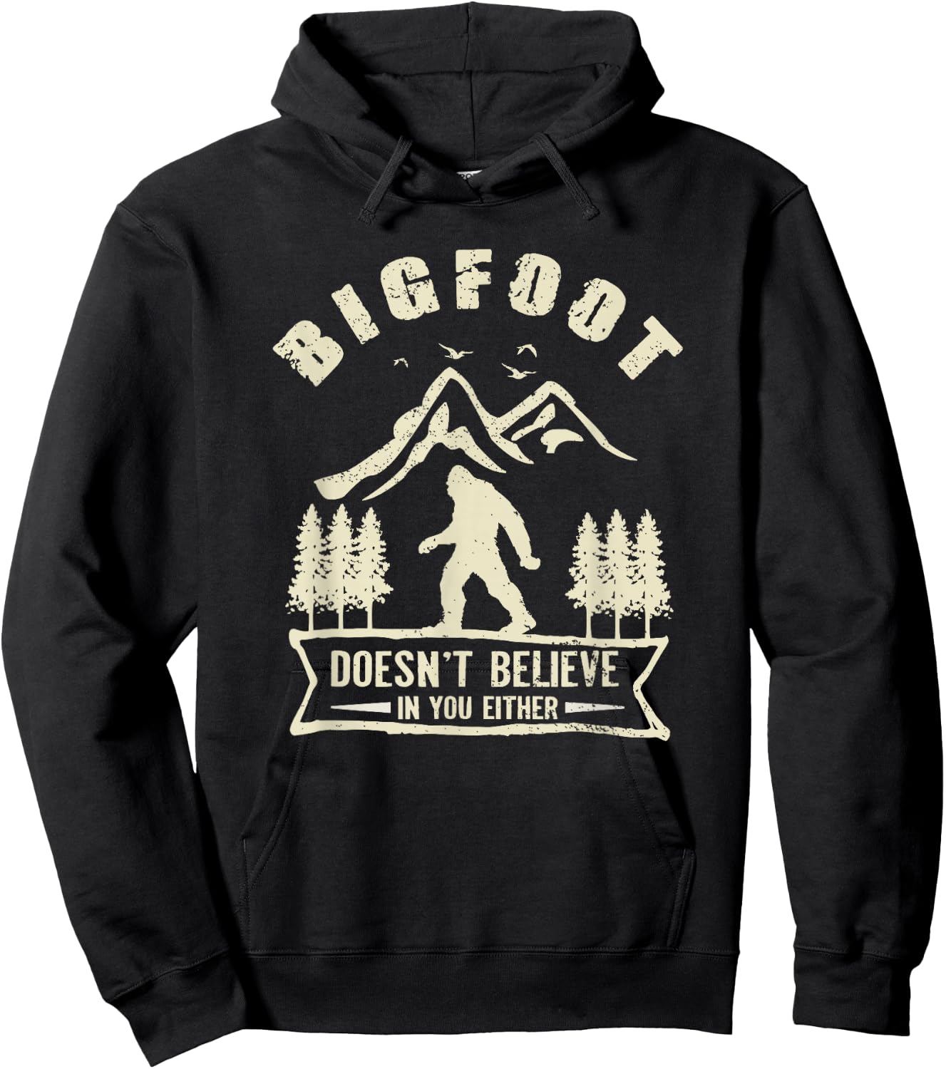Retro Bigfoot Doesn't Believe In You Either Sasquatch Hoodie - Hoodie | Black