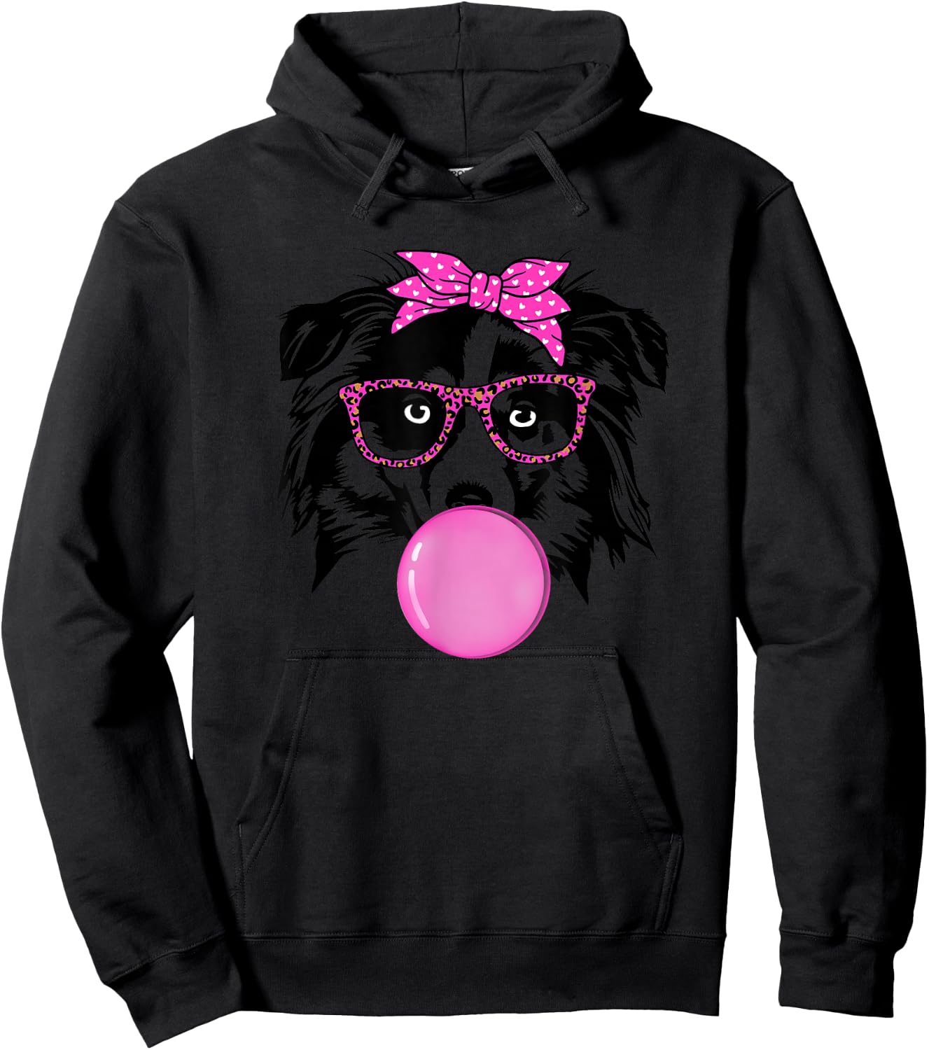 Australian shepherd with bubble gum bandana glasses Aussie Hoodie - Hoodie | Black