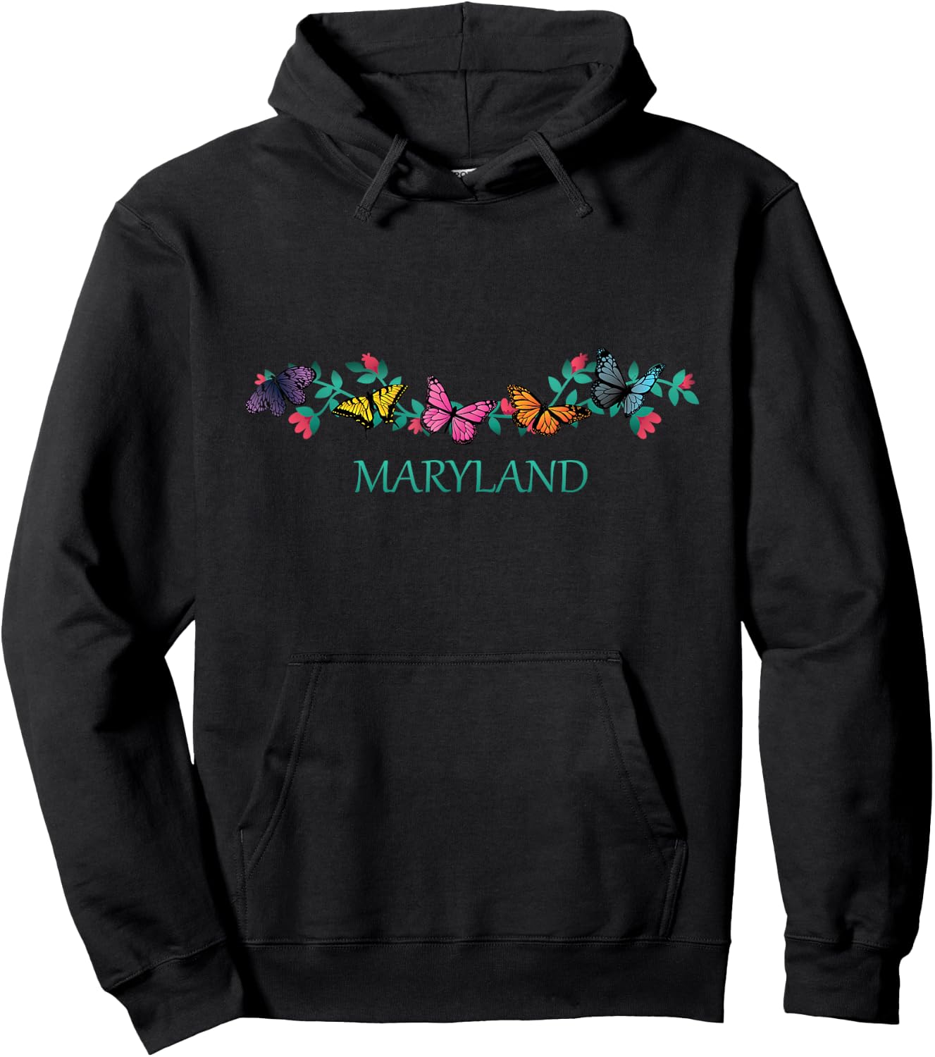 Maryland State Souvenir Butterfly Flower Graphic Hoodie - Hoodie | Black