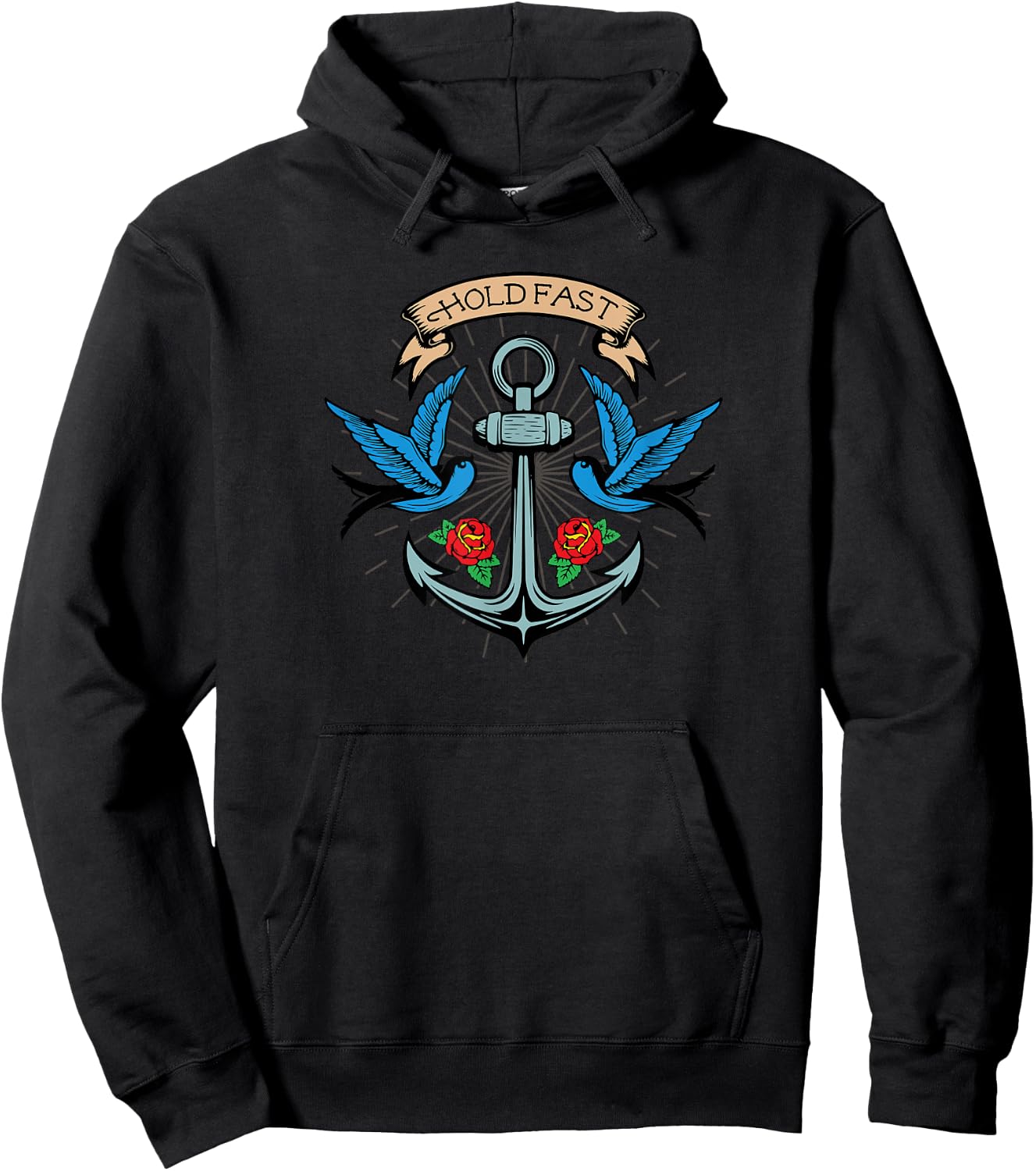 Hold Fast Anchor Sparrow Rose Tattoo-Inspired Gift Hoodie - Hoodie | Black