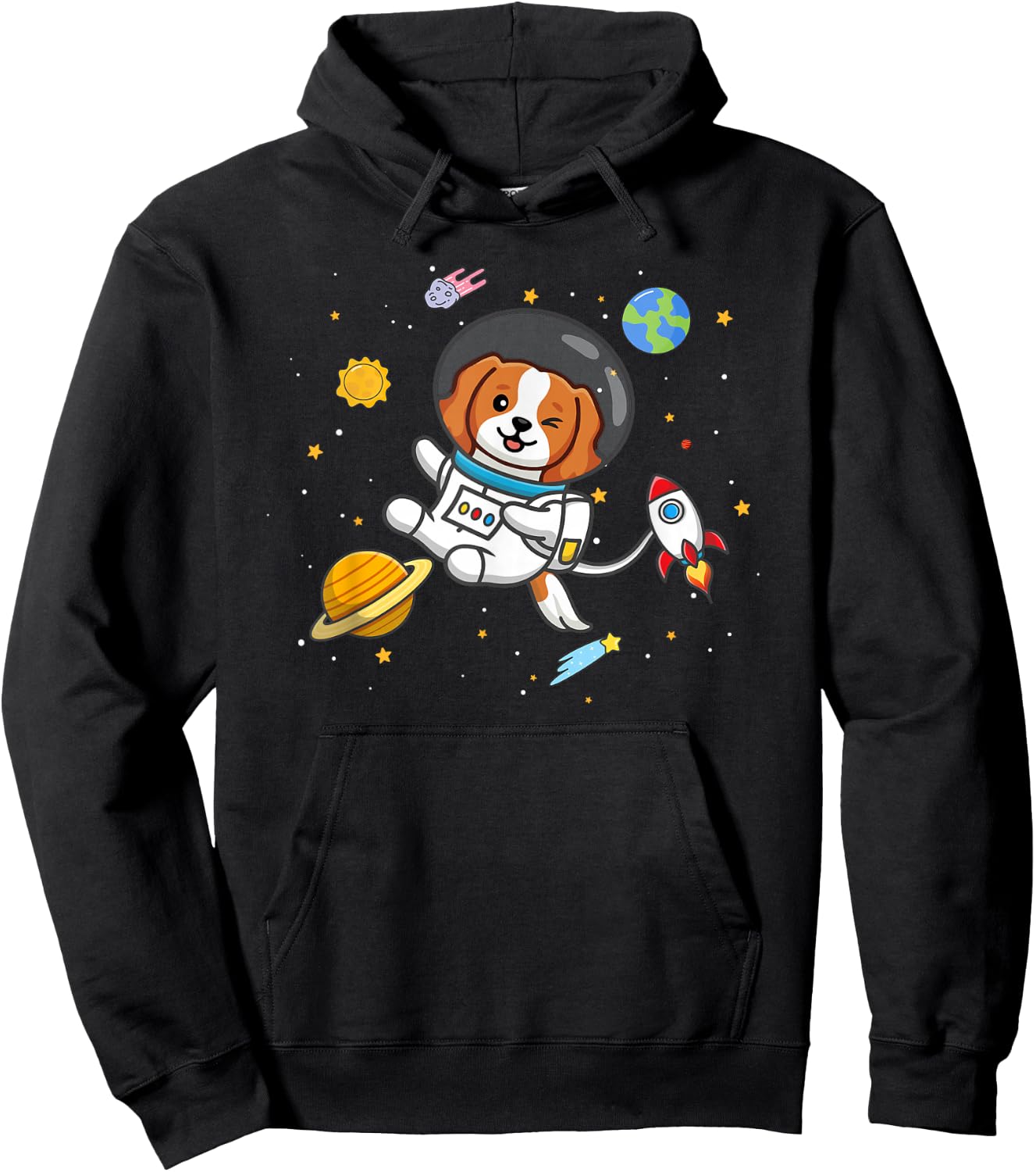 Funny Cartoon Kawaii Kids Boys Girl Space Cavalier Dog Lover Hoodie - Hoodie | Black
