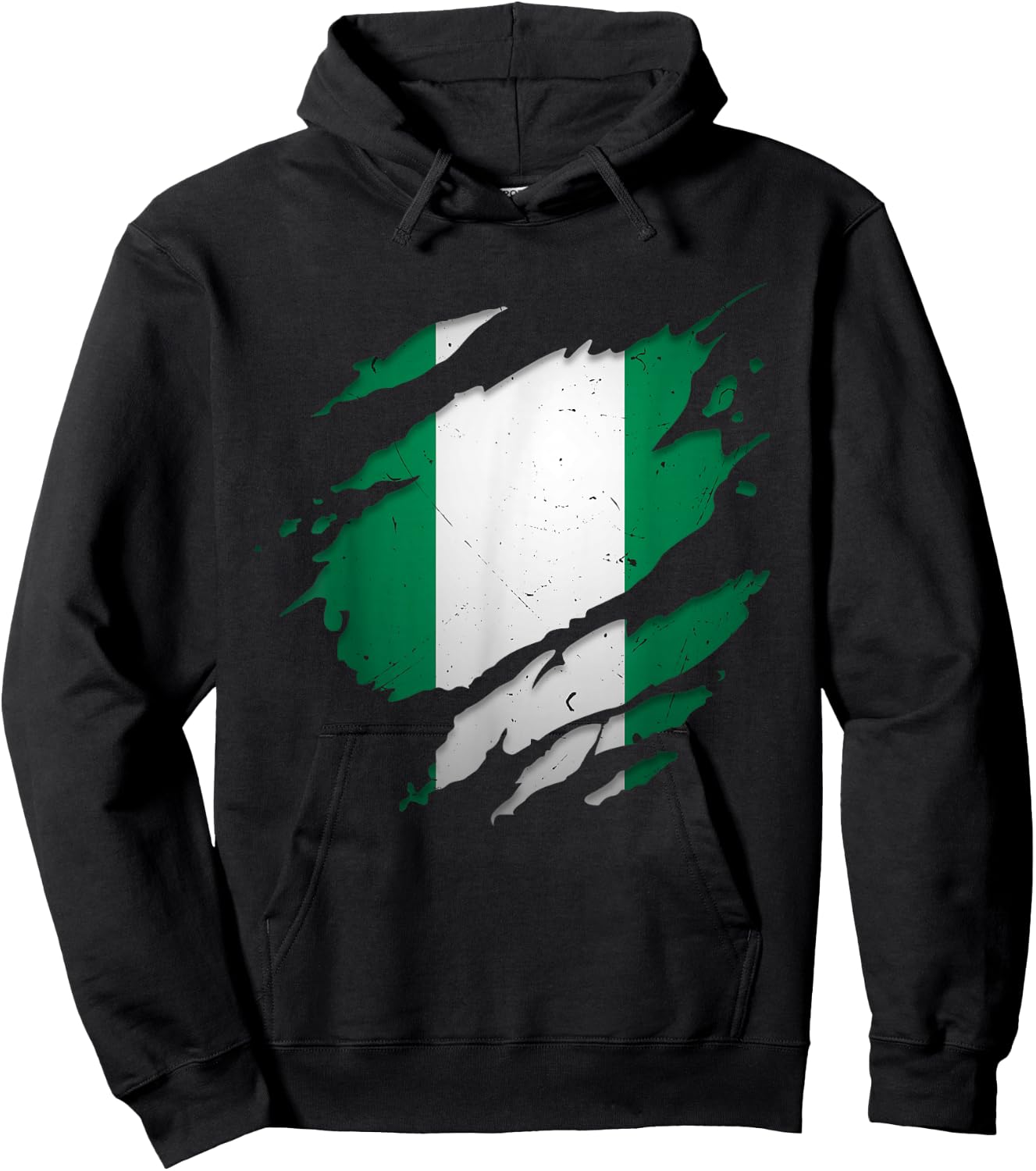 Proud Nigerian Design | Torn Ripped Nigeria Flag Hoodie - Hoodie | Black