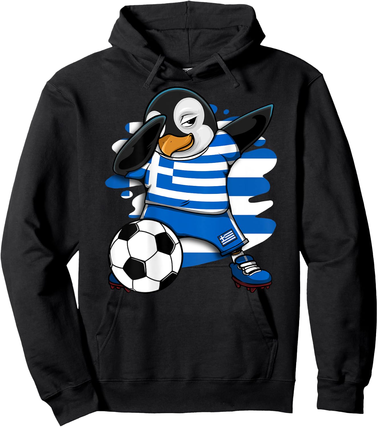Dabbing Penguin Greece Soccer Fans Jersey Football Lovers Hoodie - Hoodie | Black