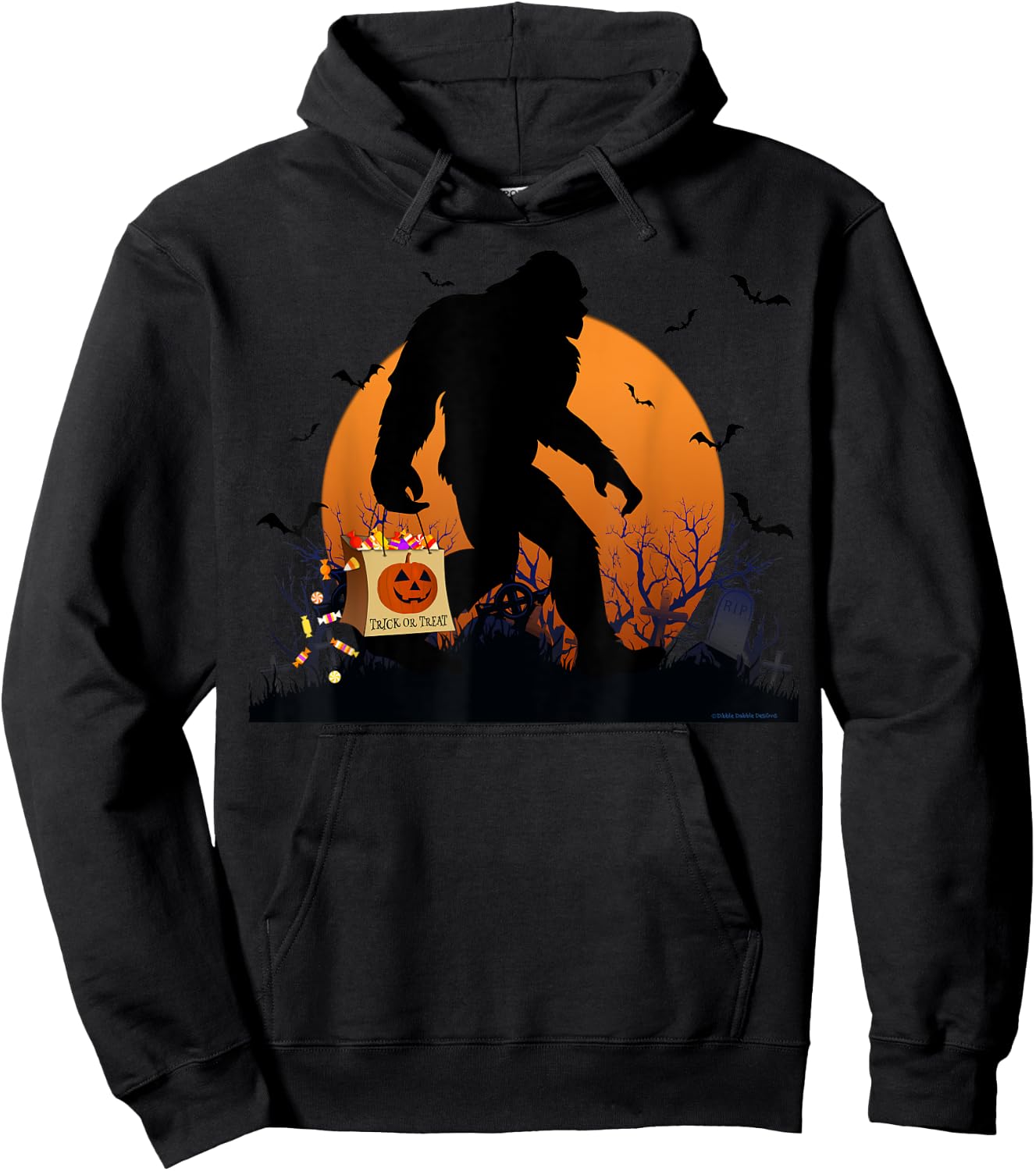 Funny Halloween Bigfoot Trick or Treating Full Moon Bigfoot Hoodie - Hoodie | Black