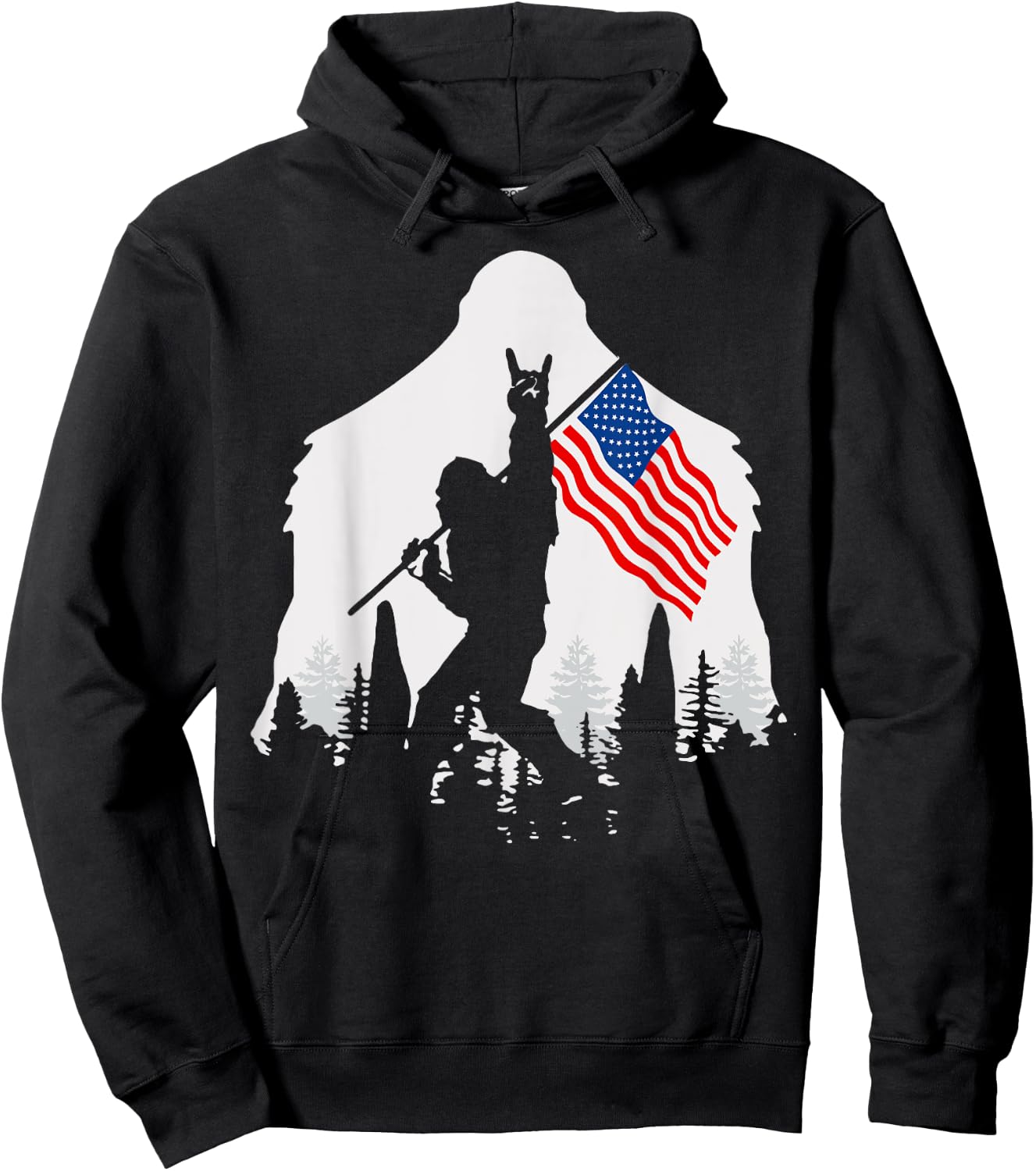 4th of July Shirt Bigfoot Sasquatch USA American Flag Hoodie - Hoodie | Black