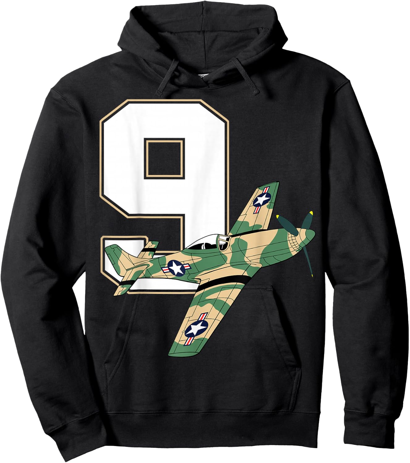 9th Birthday Military Plane Aircraft Fighter 9 Year Old Boys Hoodie - Hoodie | Black