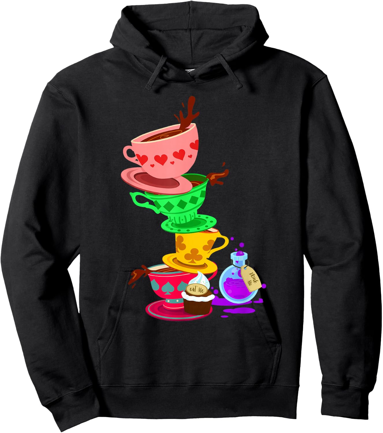 Tea Cups Alice Tea Party Wonderland Card Hoodie - Hoodie | Black