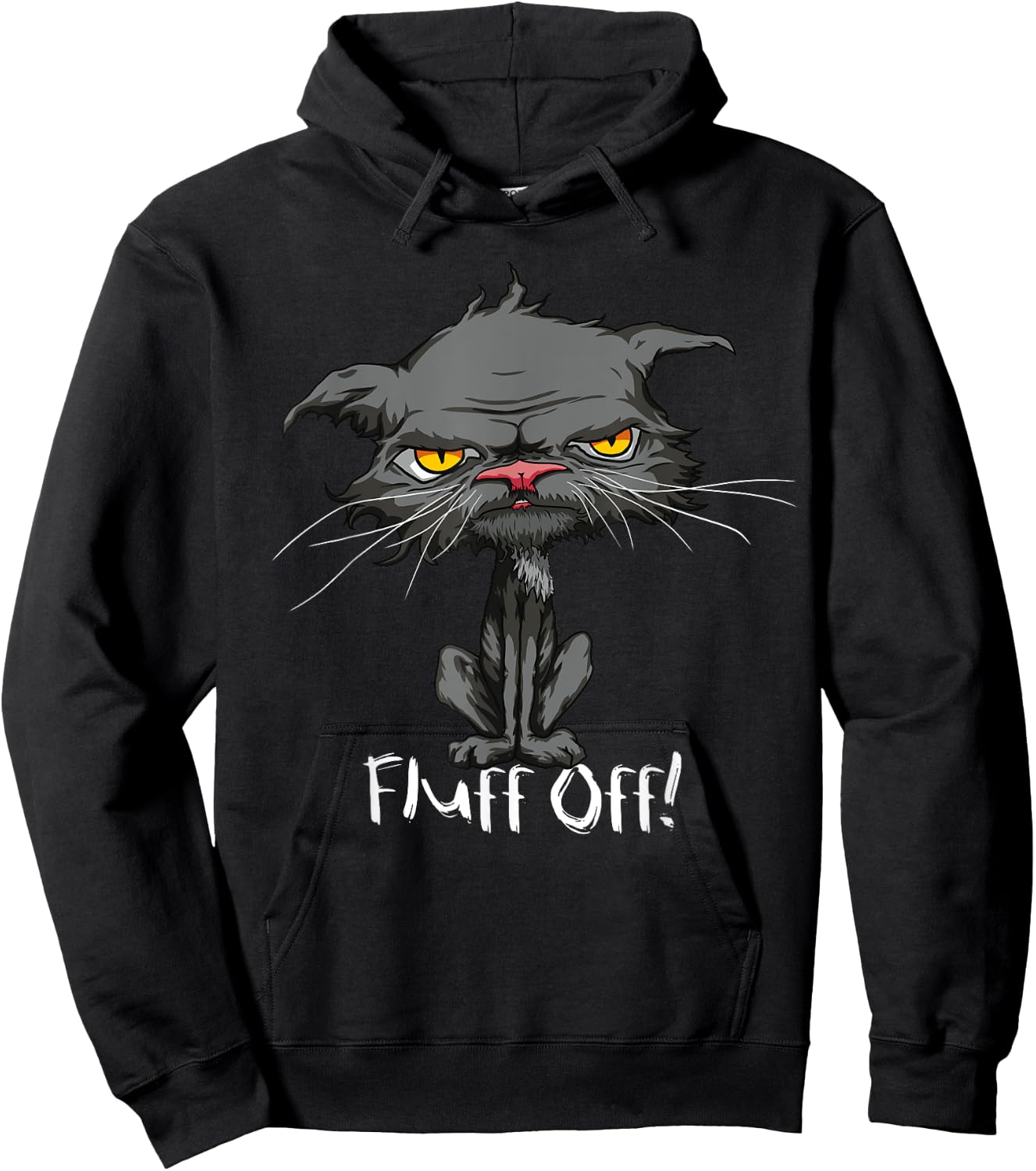 Fluff Off Funny Bored Cat Yellow Eyes Cat Lovers Kitten Men Women Girls Kids Hoodie - Hoodie | Black