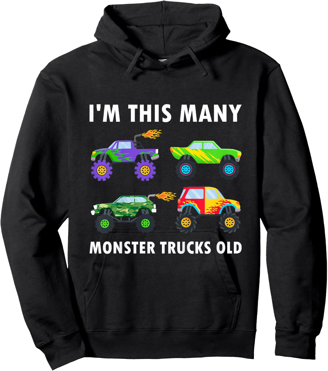 Kids 4 Years Old Boy Monster Trucks Old 4th Birthday Kids Hoodie - Hoodie | Black