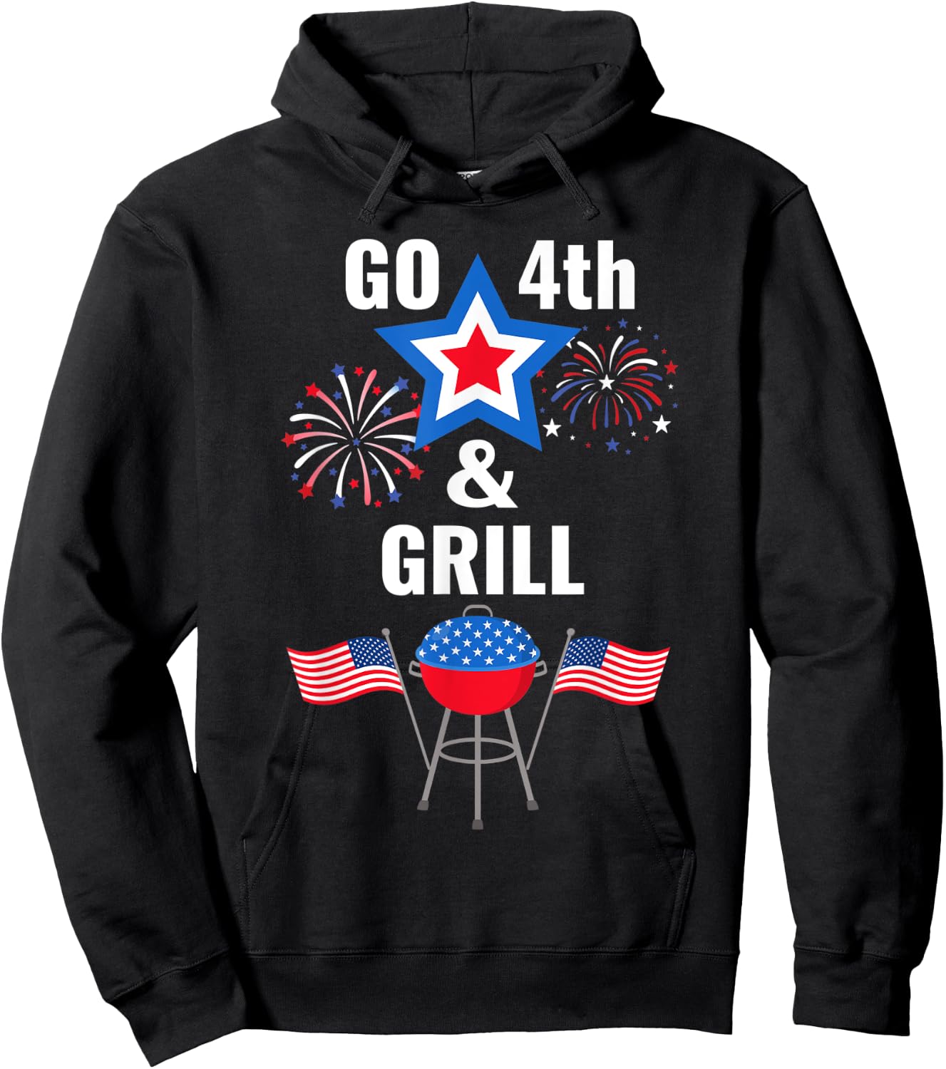 Funny Fourth of July Go 4th And Grill Smoking Grilling BBQ Hoodie - Hoodie | Black