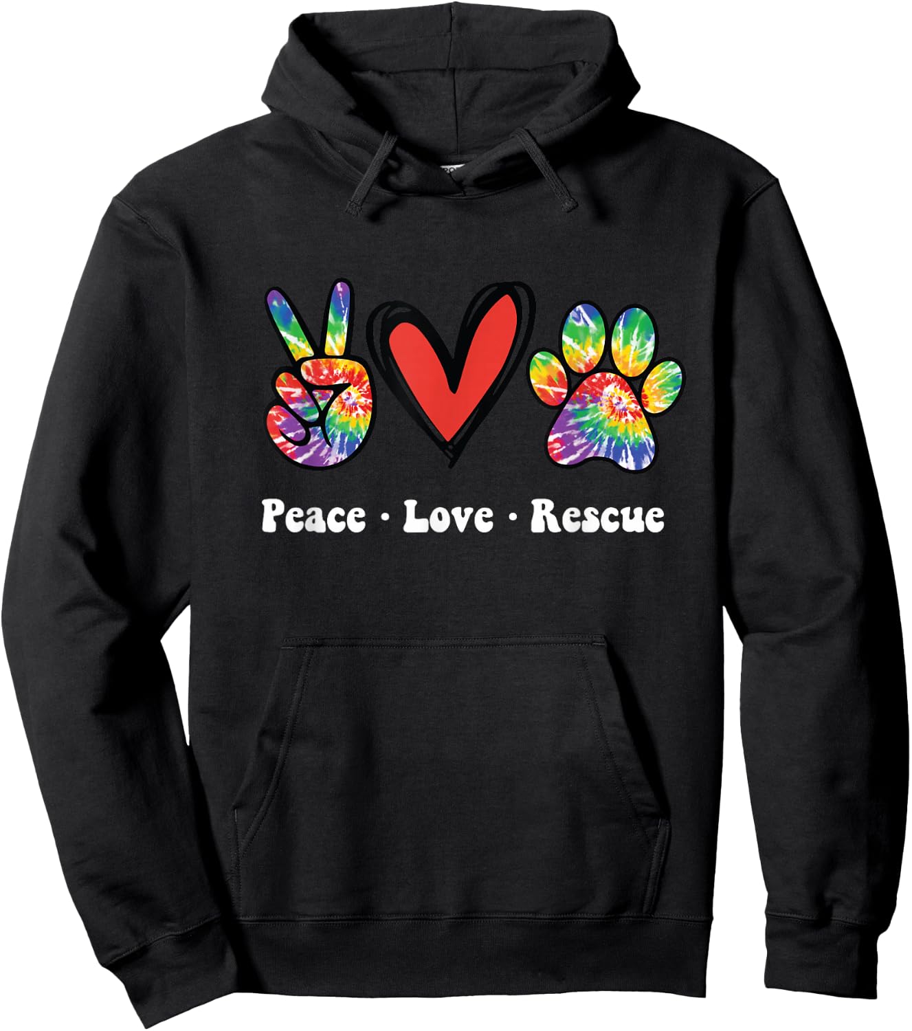 Peace Love and Rescue peace sign heart paw print cat and dog Hoodie - Hoodie | Black