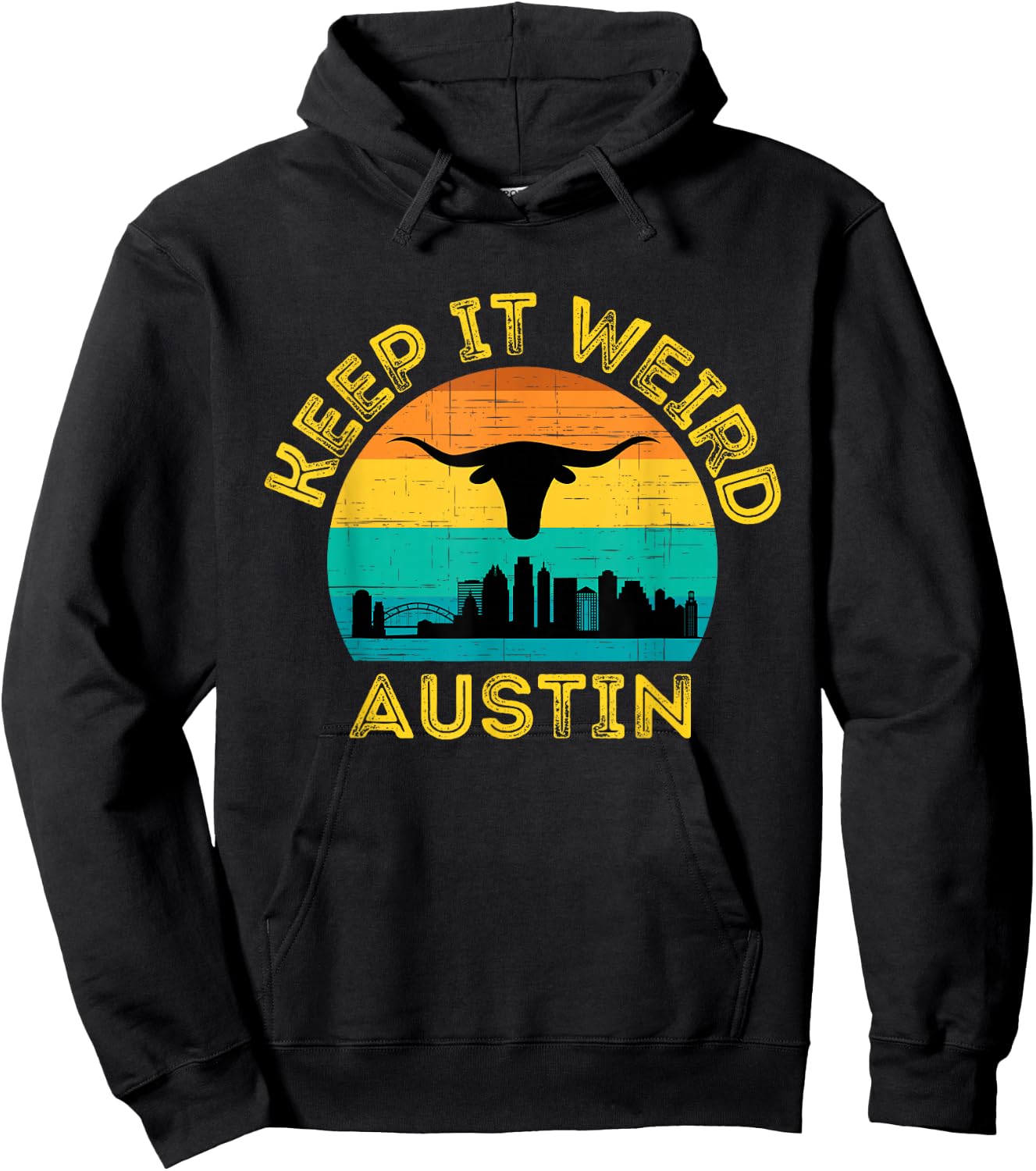 Vintage Austin, Texas Keep It Weird Sunset Hoodie - Hoodie | Black