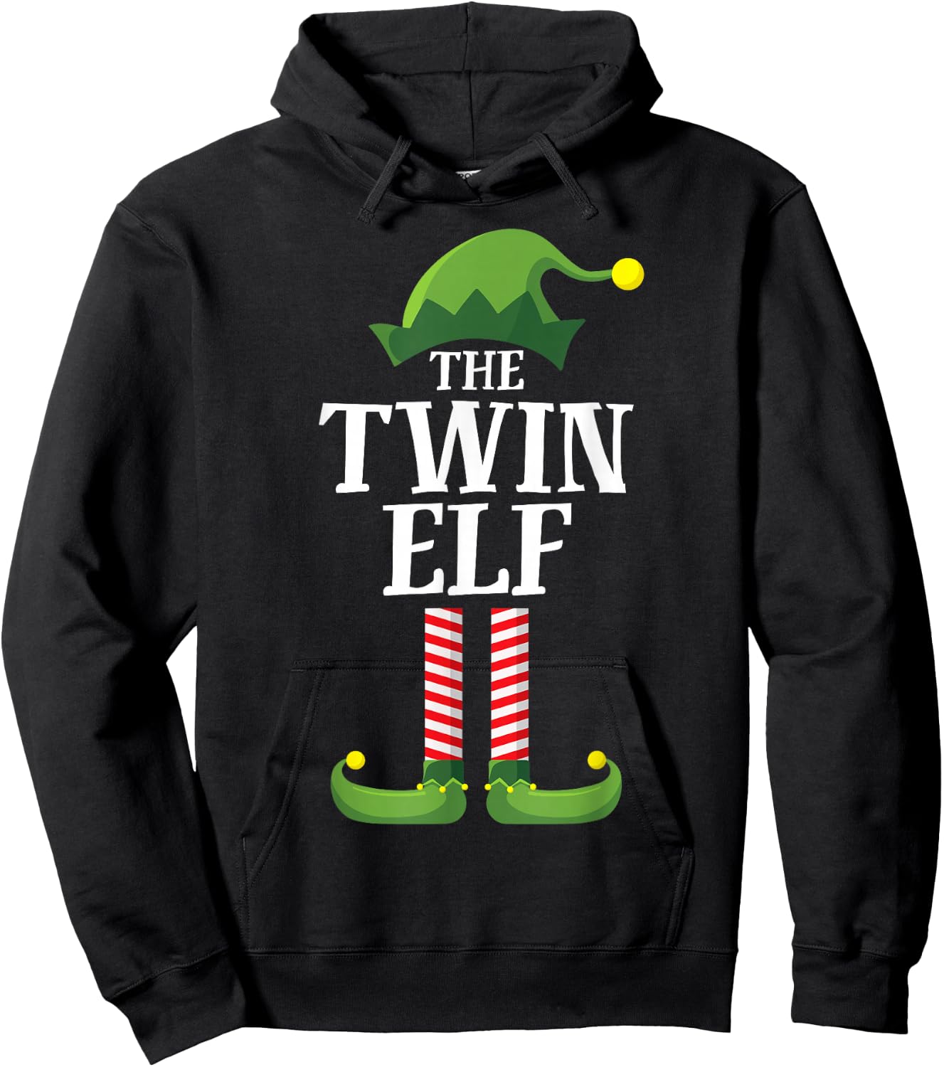 Twin Elf Matching Family Group Funny Christmas Party Pyjamas Hoodie - Hoodie | Black