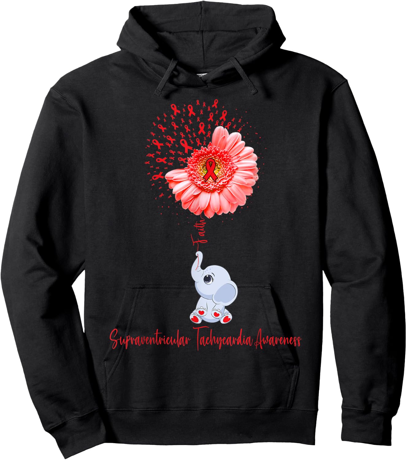 Supraventricular Tachycardia Awareness Faith Elephant Hoodie - Hoodie | Black