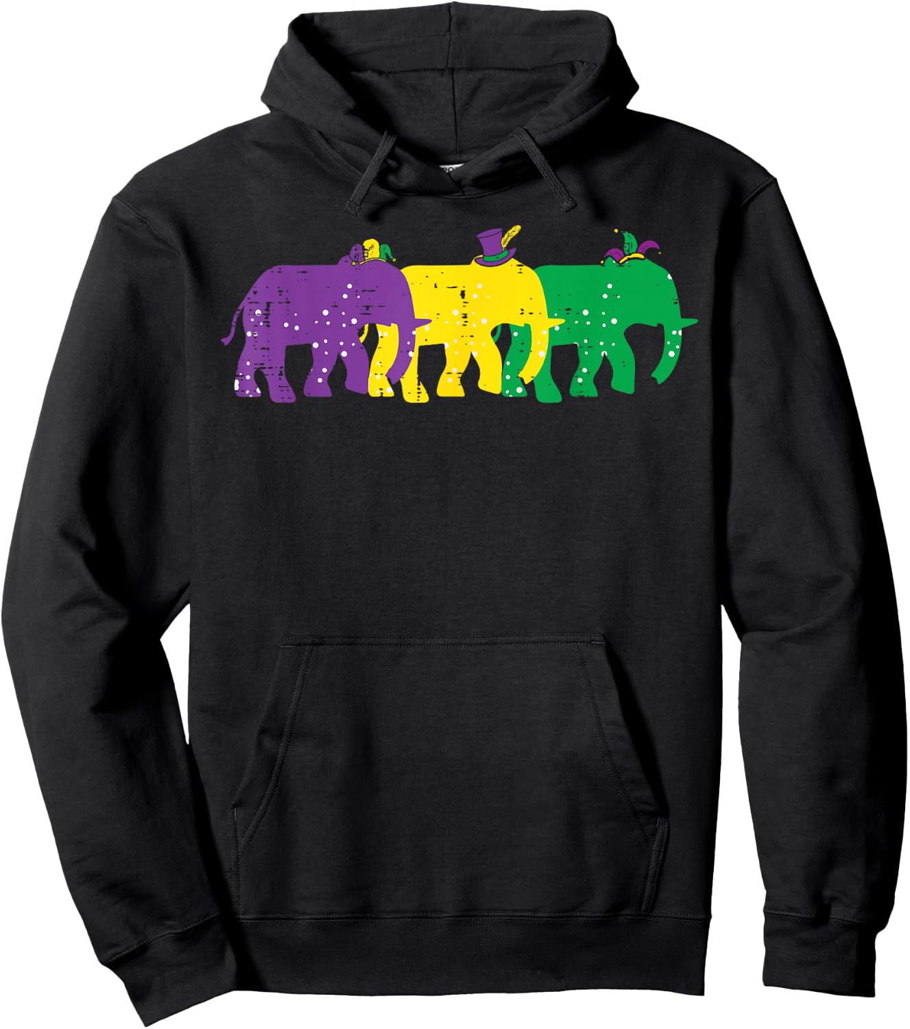 Elephants Purple Yellow Louisiana Mardi Gras Women Men Kids Hoodie - Hoodie | Black