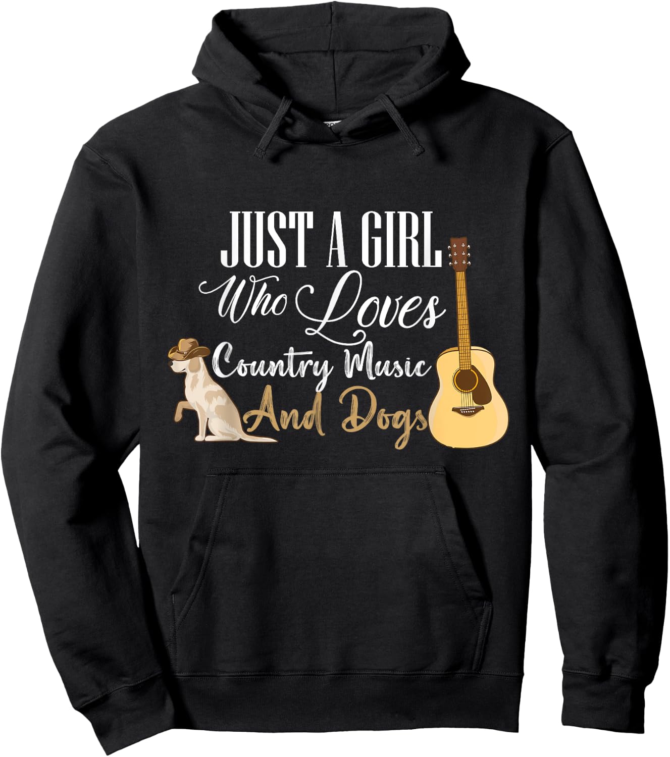 Just A Girl Who Loves Country Music And Dogs Dog Guitar Hoodie - Hoodie | Black