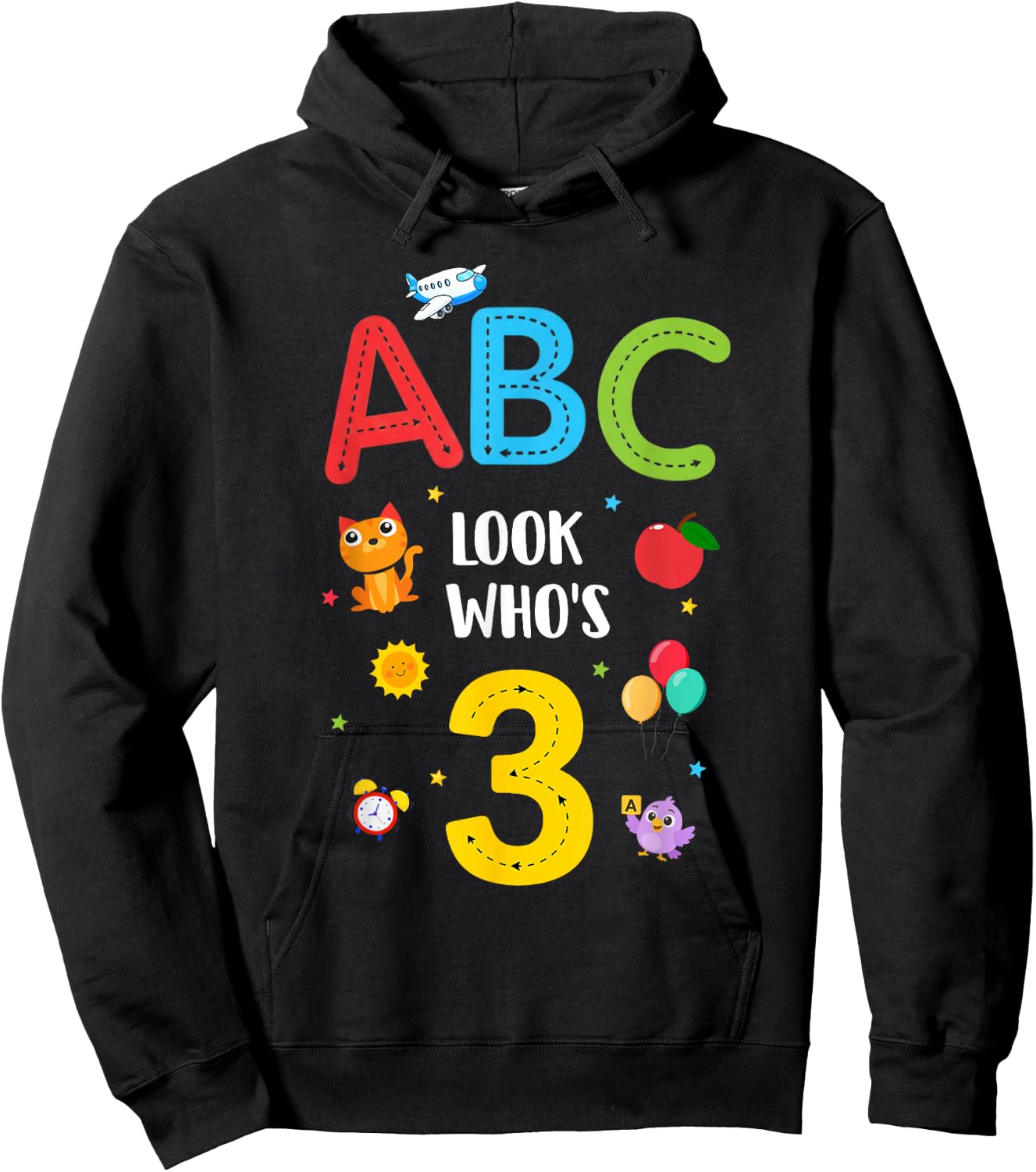 ABC Look Who's 3 Year Old 3rd Birthday Girl Boy Toddler Hoodie - Hoodie | Black