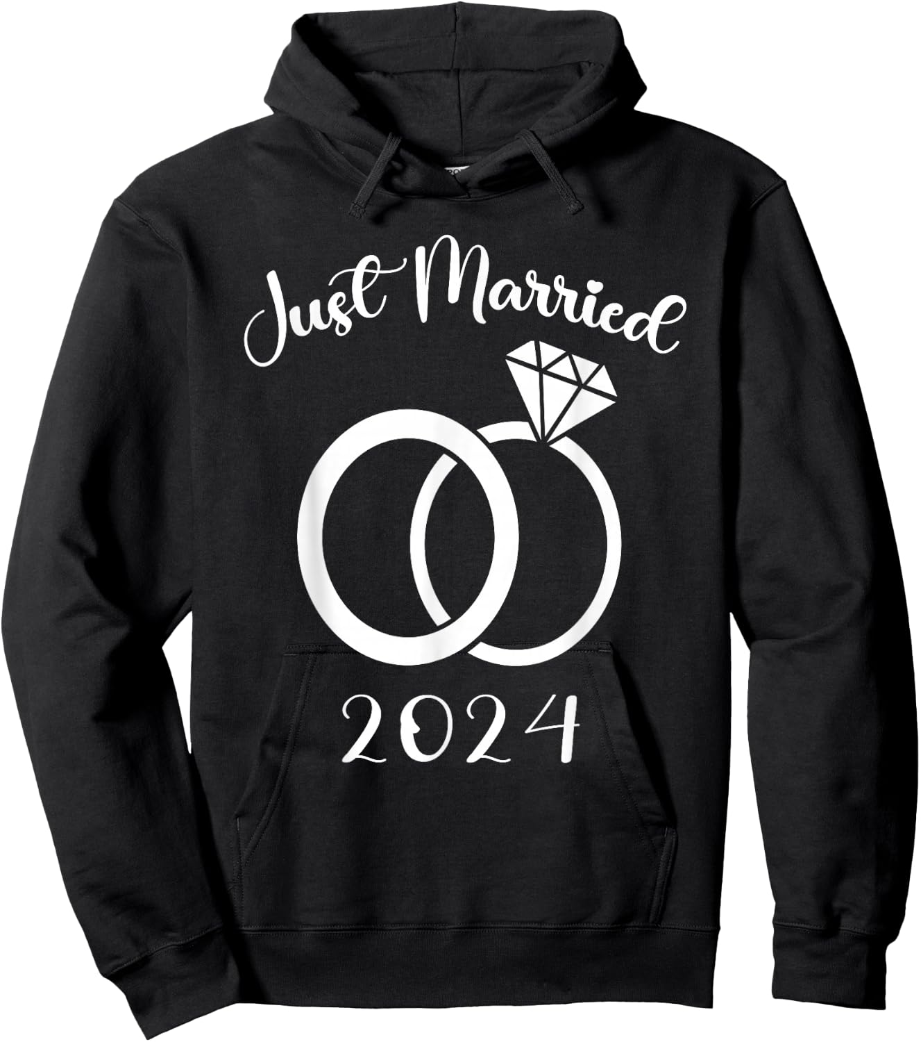 Just Married 2024 Wedding Rings Matching Couple Newlyweds Hoodie - Hoodie | Black