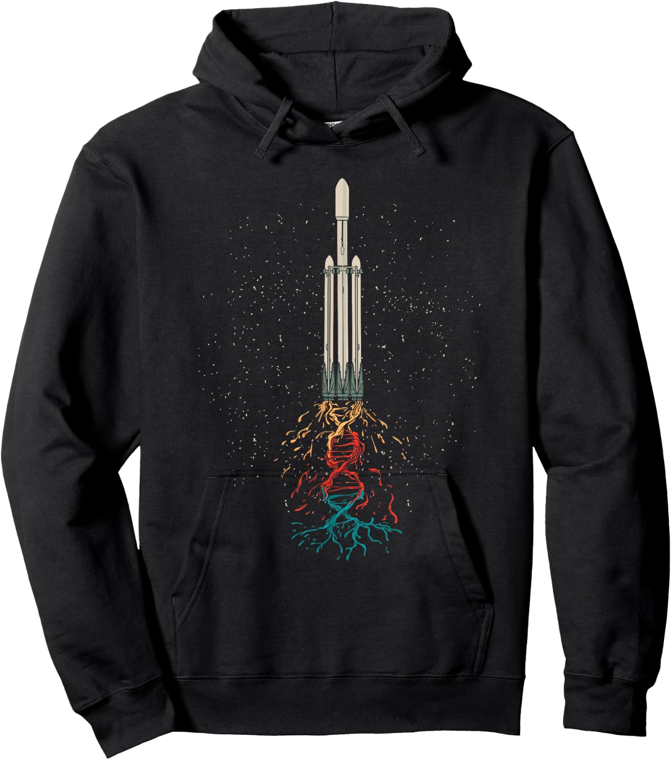 Space Rocket With DNA Helix Structure Flames Graphic Hoodie - Hoodie | Black