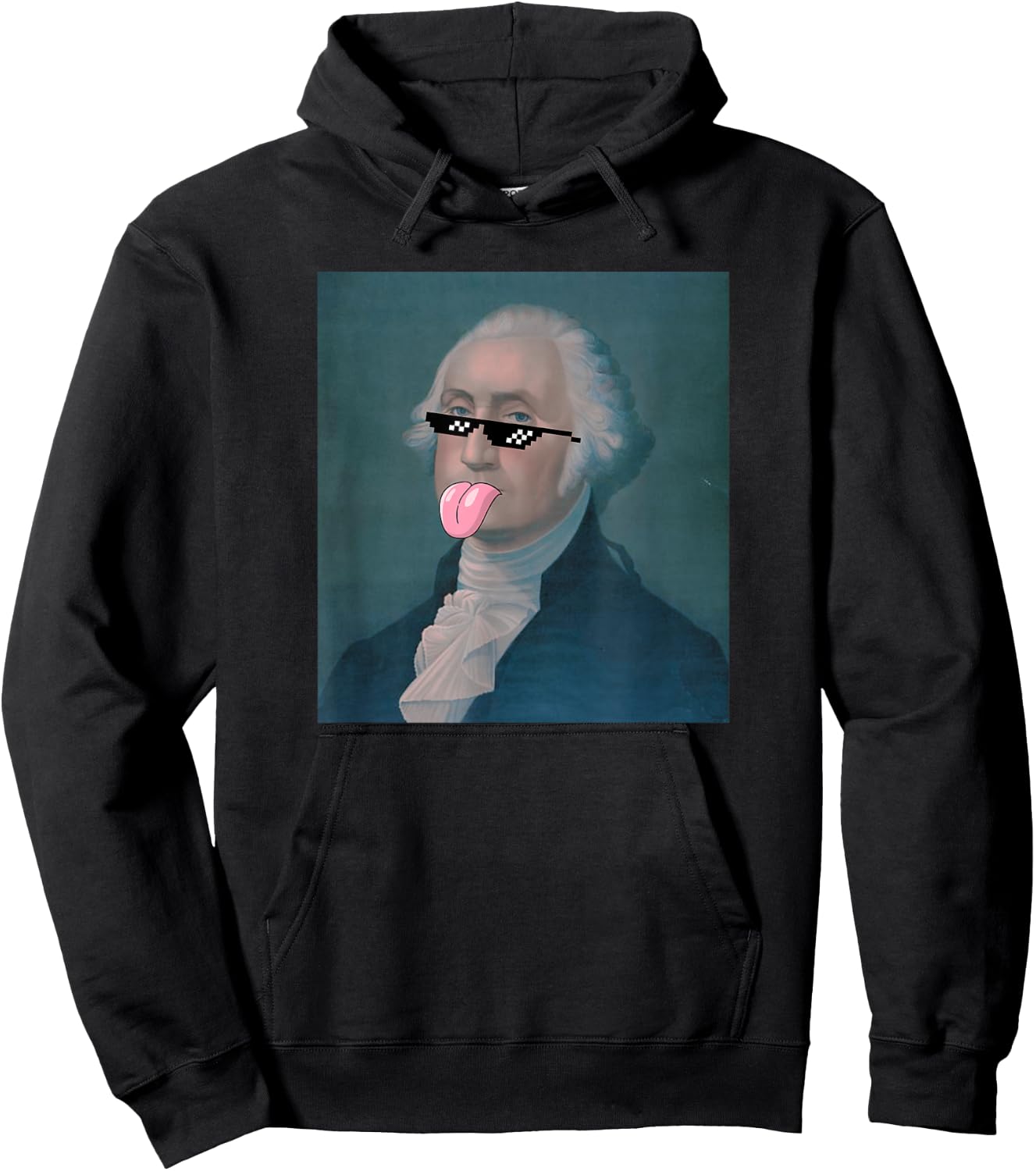 Funny George Sticking Tongue Out and Wearing Glasses Hoodie - Hoodie | Black