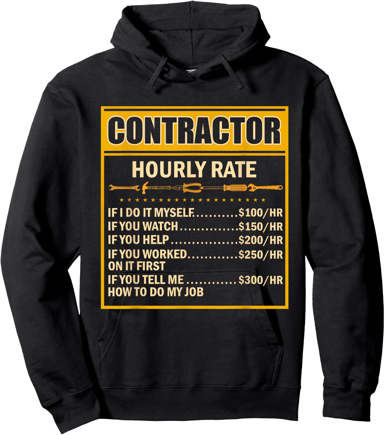 Handyman Price Chart Contractor Hourly Rate Labor Hoodie - Hoodie | Black