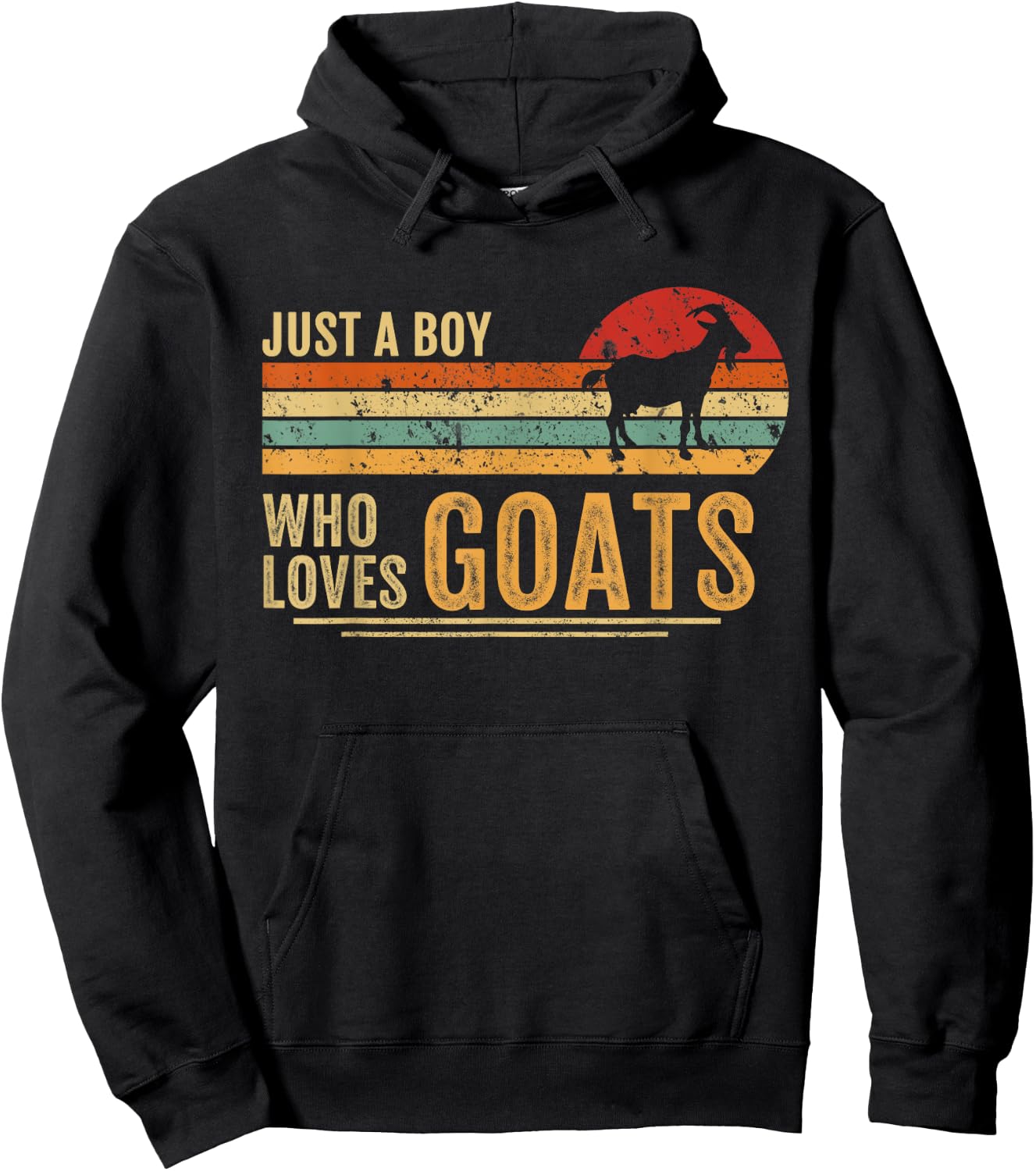 Just A Boy Who Loves Goats Retro Farmer Funny Goats Lover Hoodie - Hoodie | Black