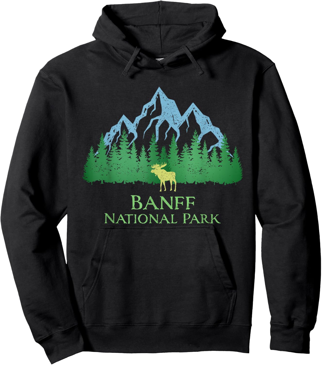 Banff National Park Alberta Canada Moose Trees Vintage Look Hoodie - Hoodie | Black
