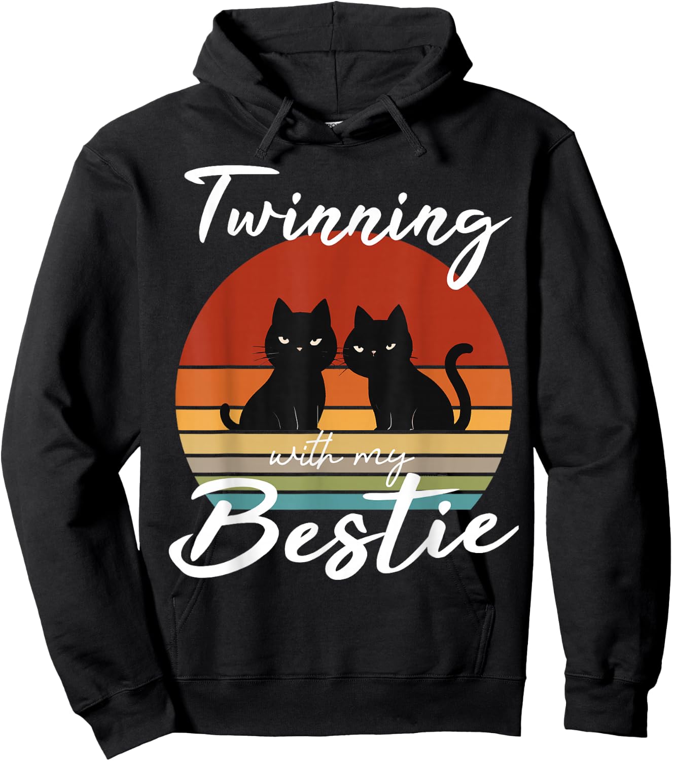 Twinning With My Bestie Friendship Retro Sunset Cat lover Hoodie - Hoodie | Black