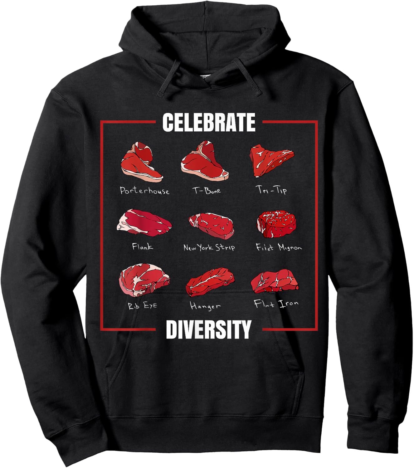 Celebrate Diversity Funny Steak Cuts Grill BBQ Meat Lover Hoodie - Hoodie | Black