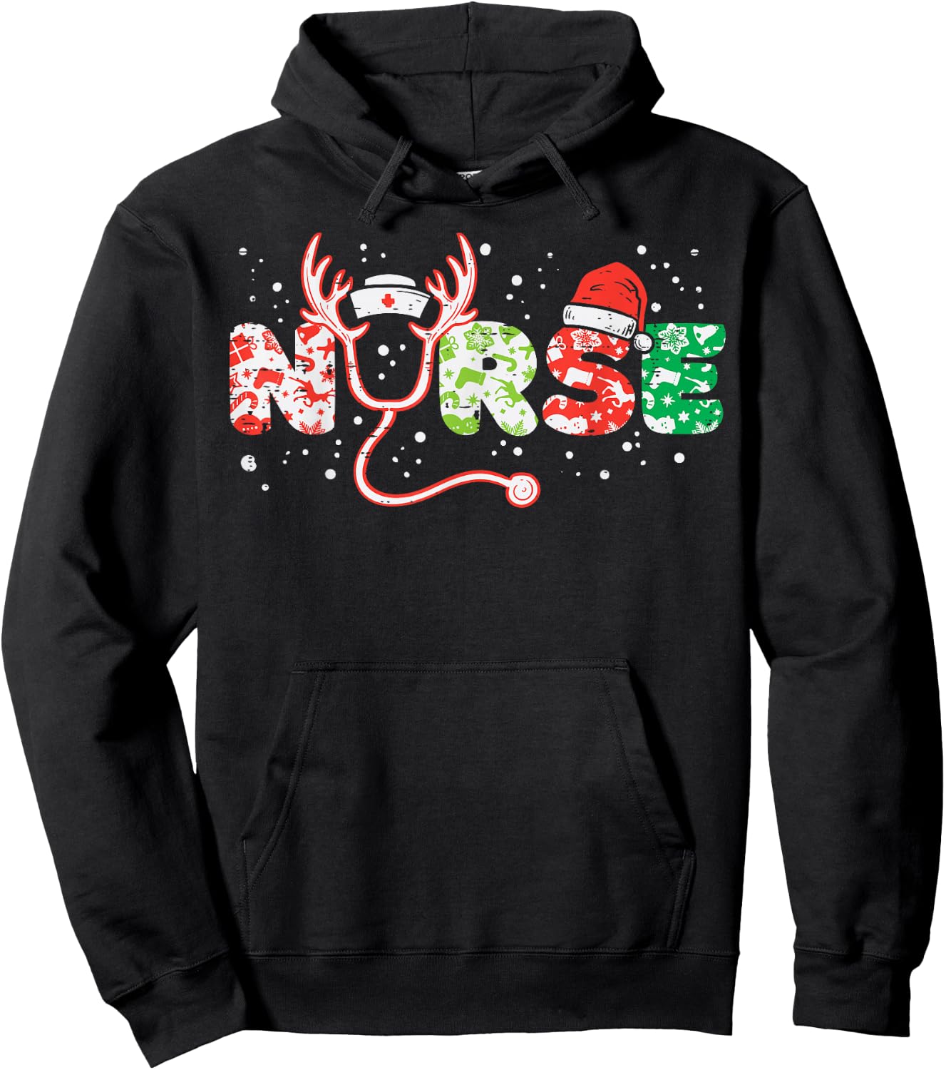Nurse Christmas Stethoscope Nurses Xmas Scrub Top Women Hoodie - Hoodie | Black