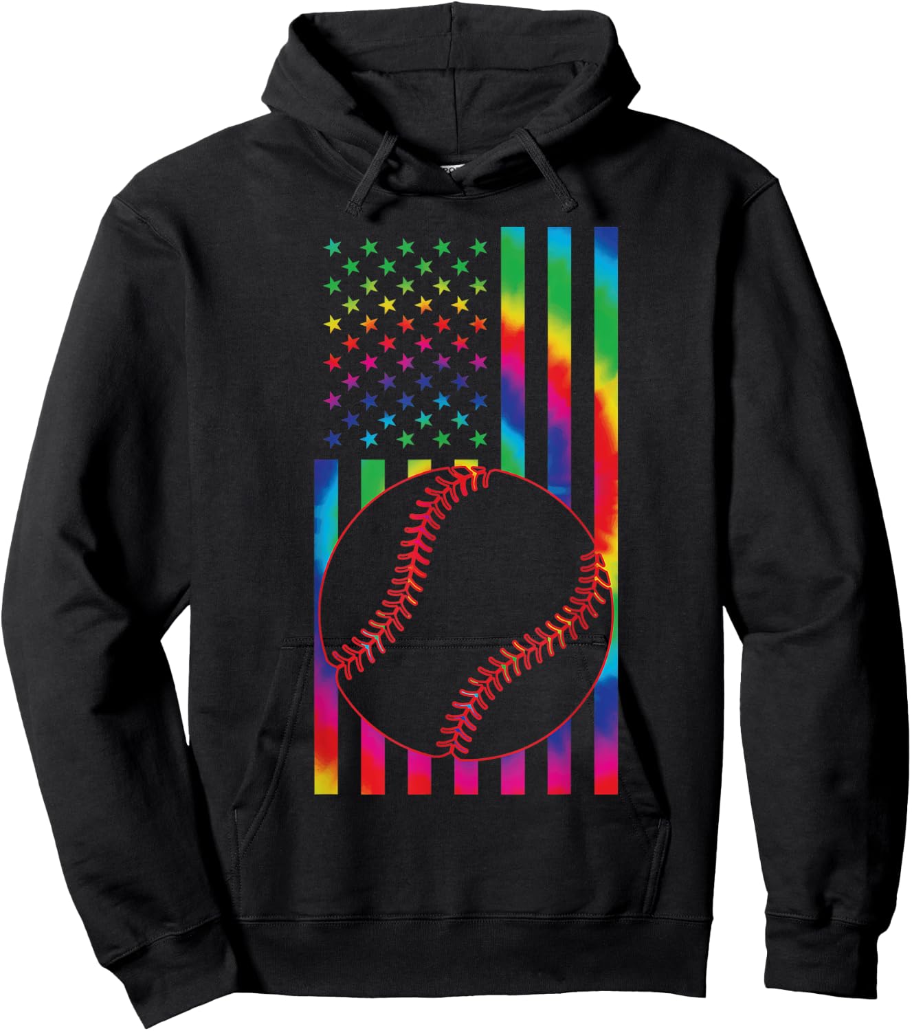 ball of Baseball Tie dye American Flag baseball sport Hoodie - Hoodie | Black
