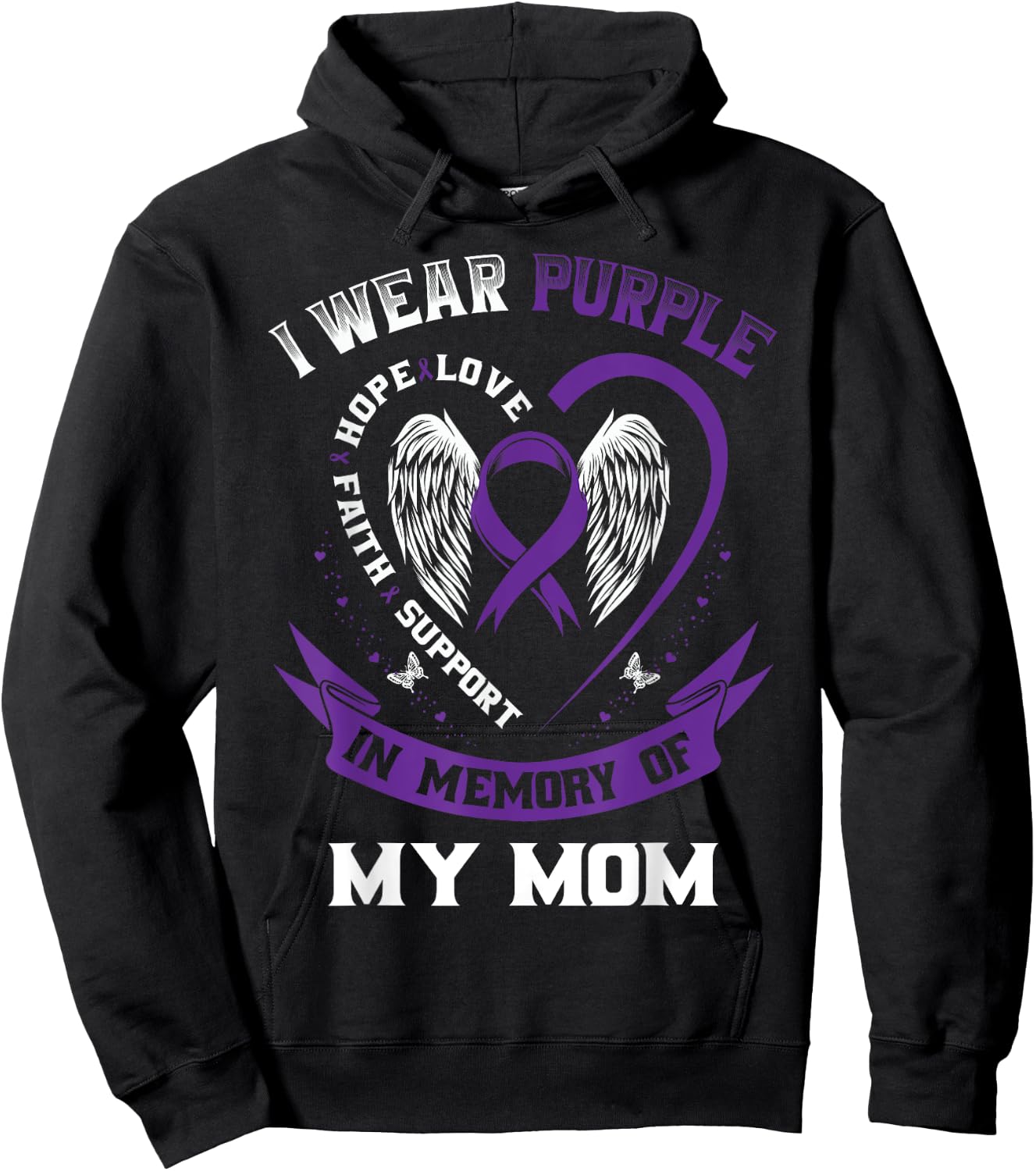I Wear Purple In Memory Of My Mom Alzheimers Awareness Wings Hoodie - Hoodie | Black