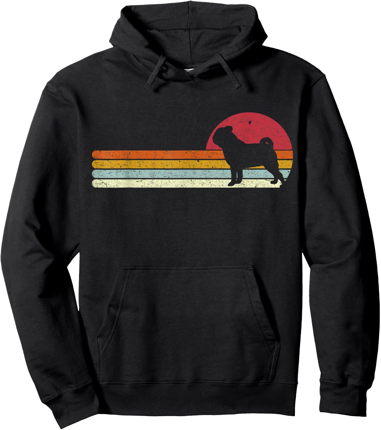 Sunset Pug Distressed Mops Carlino Carlino for Dog Owners Hoodie - Hoodie | Black