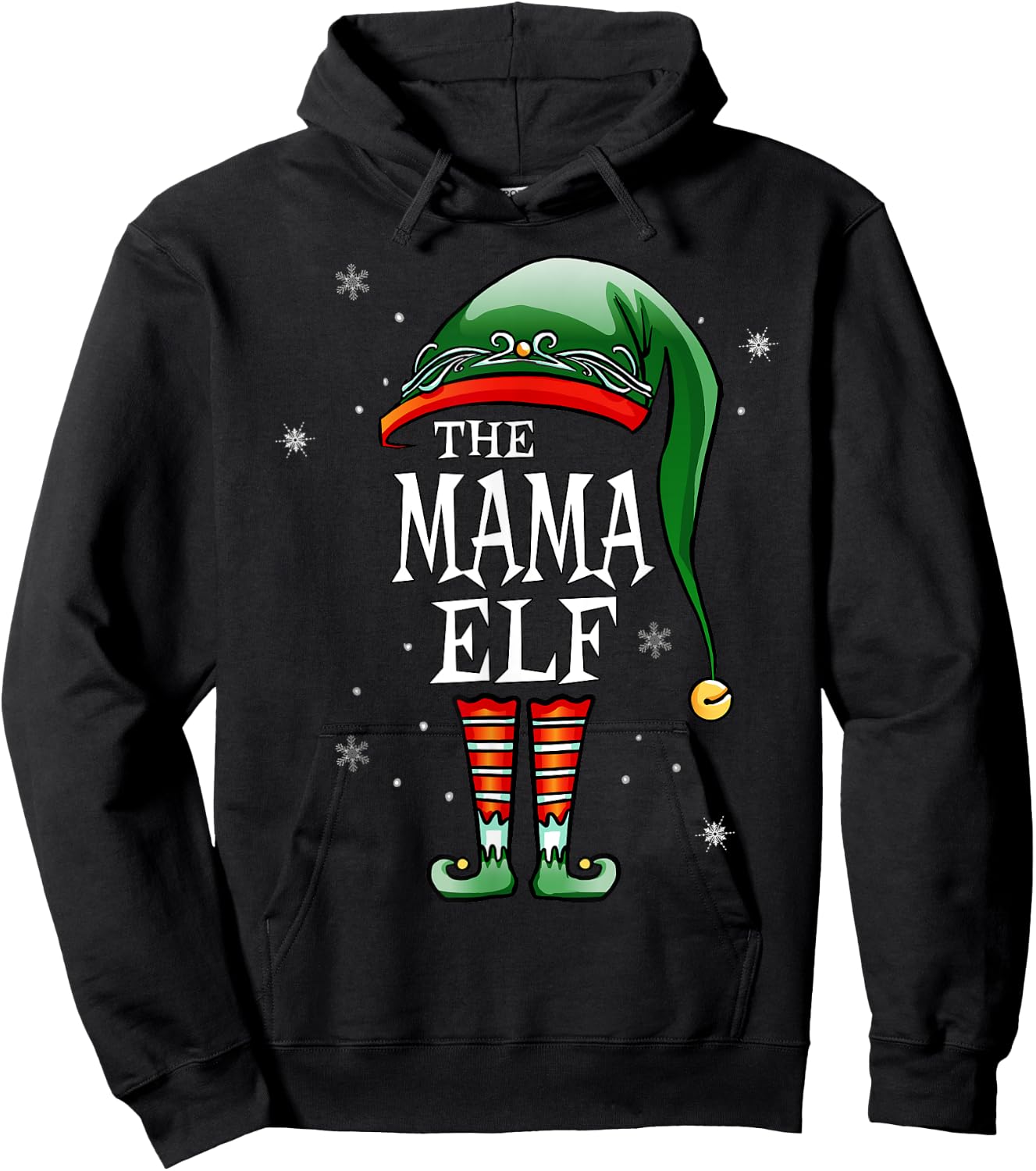 Matching Family Funny The Mama Elf Christmas Hoodie - Hoodie | Black