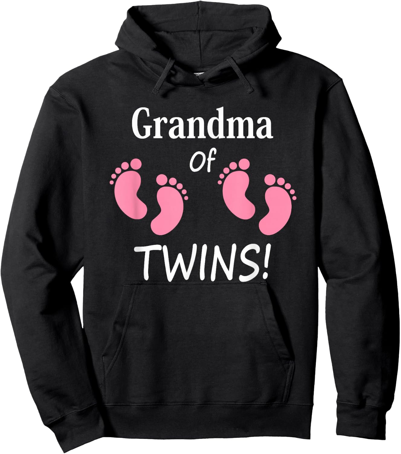 Grandma of Twin Girls Footprint Design Grandmother Hoodie - Hoodie | Black
