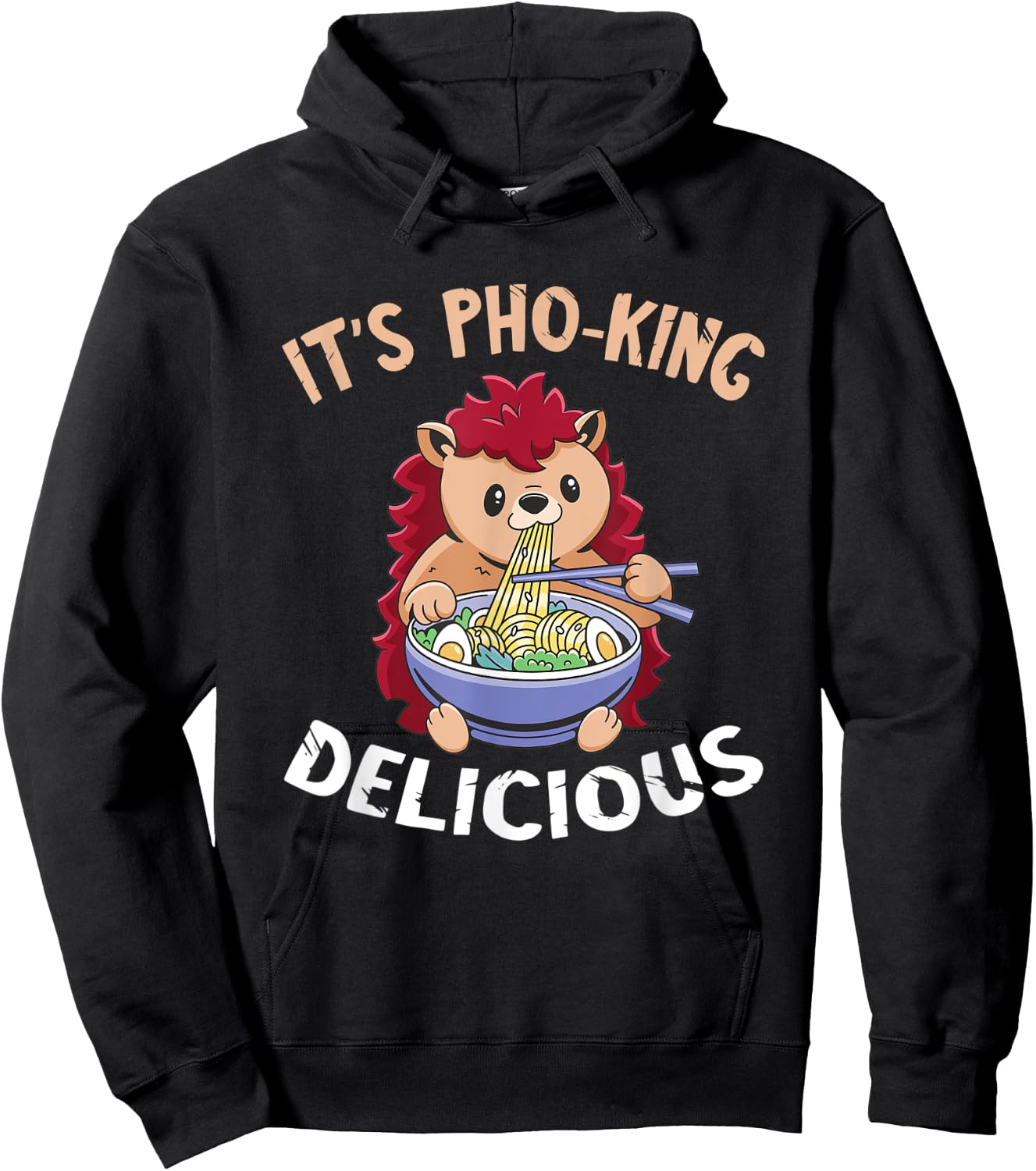 Funny Food Pun Hedgehog Pho Bowl Vietnamese Noodle Soup Hoodie - Hoodie | Black
