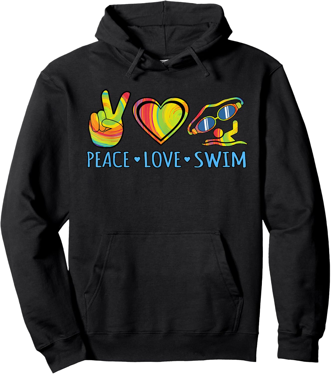 Peace Love Swim Fun Swimmer Swimming Coach Men Women Graphic Hoodie - Hoodie | Black