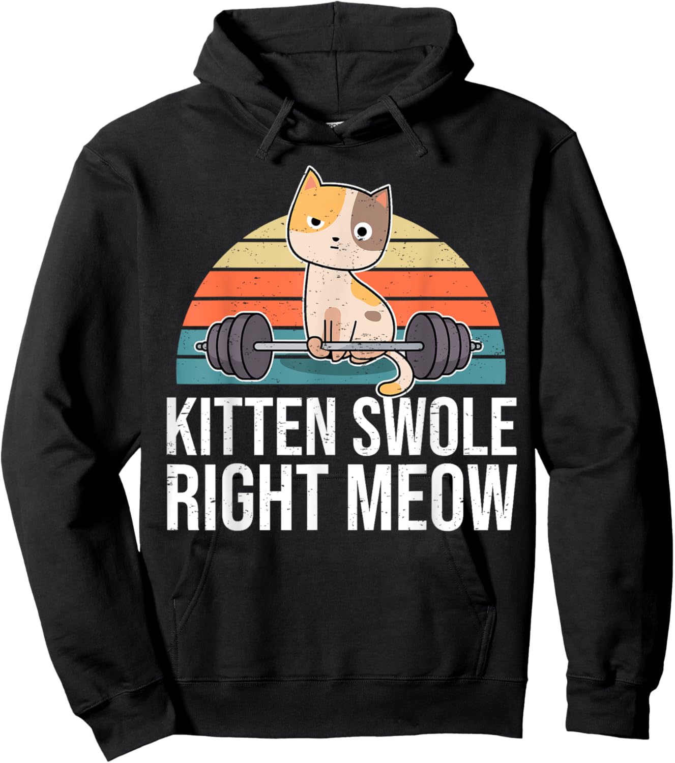 Funny Workout & Fitness Pun I Kitten Swole Right Meow Hoodie - Hoodie | Black