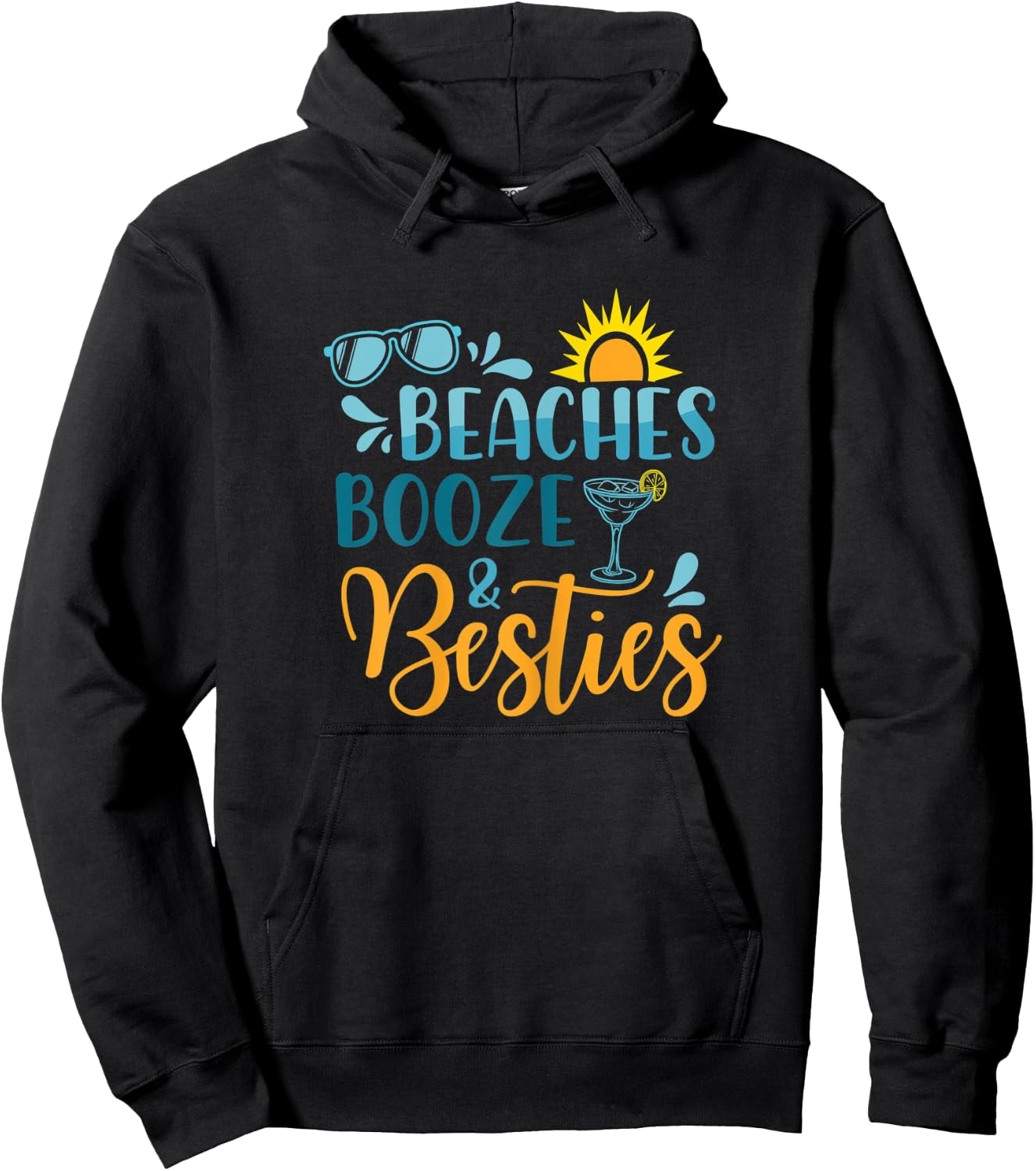 BEACHES BOOZE & BESTIES Funny Beach Lover Summer Vacation Hoodie - Hoodie | Black