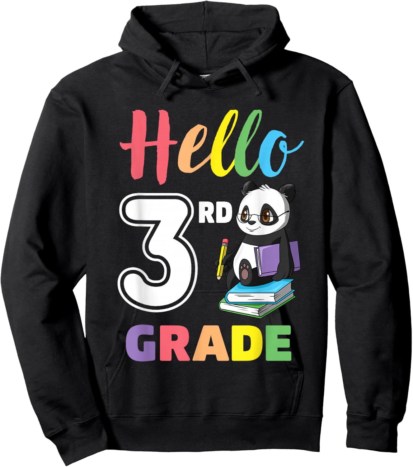 First Day of School Panda Hello 3rd Third Grade Kids Hoodie - Hoodie | Black